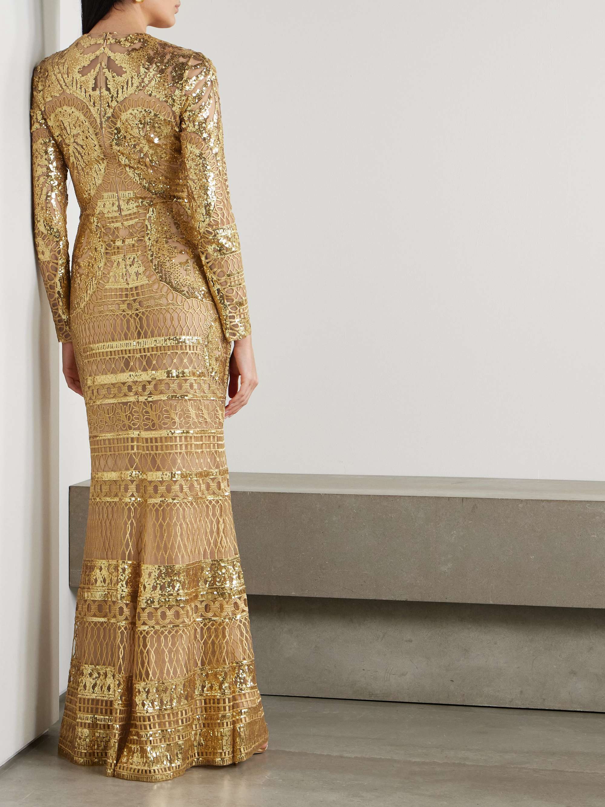 Sequin-embellished embroidered tulle gown view