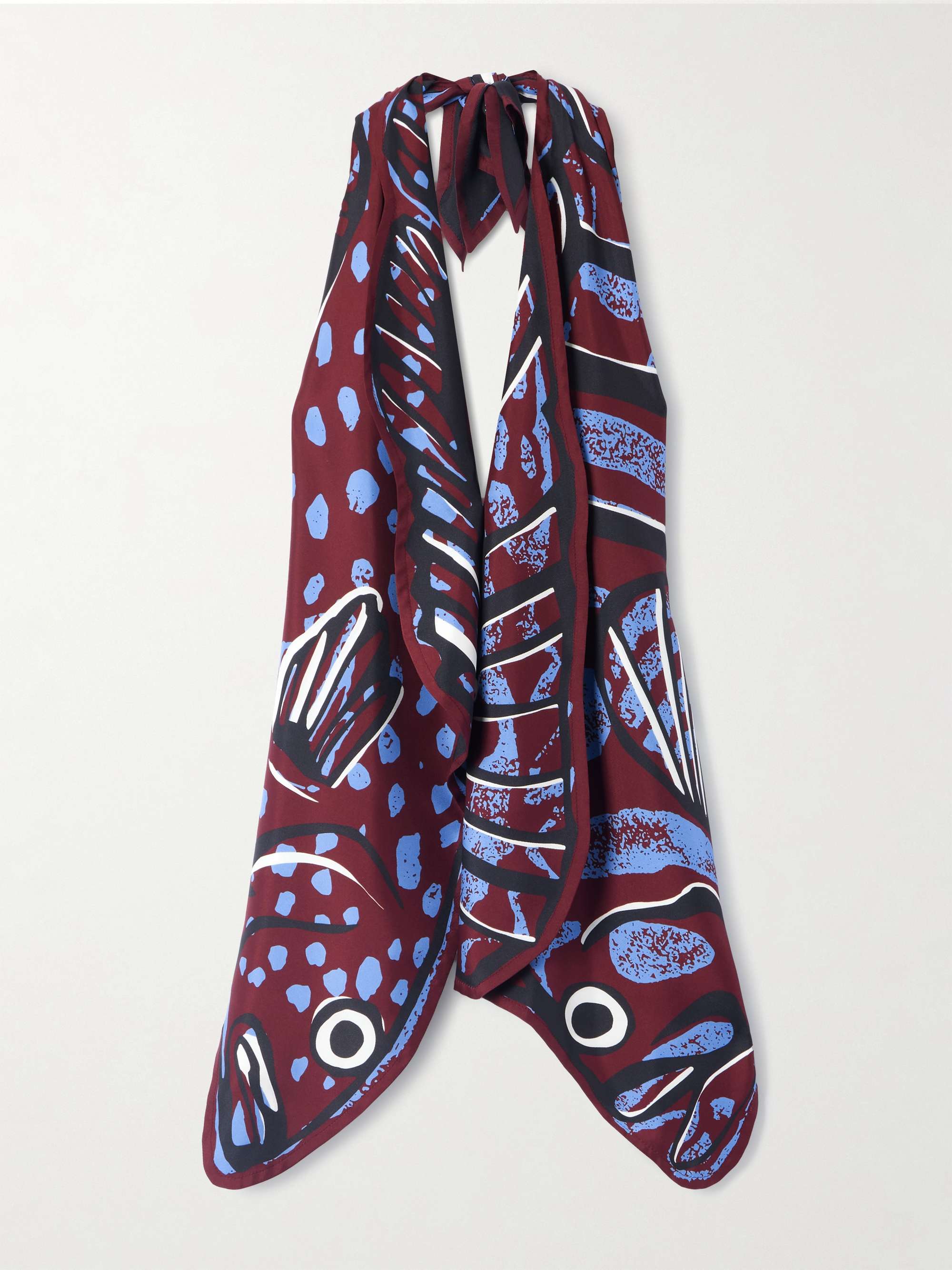 Open-back printed silk-twill halterneck top view