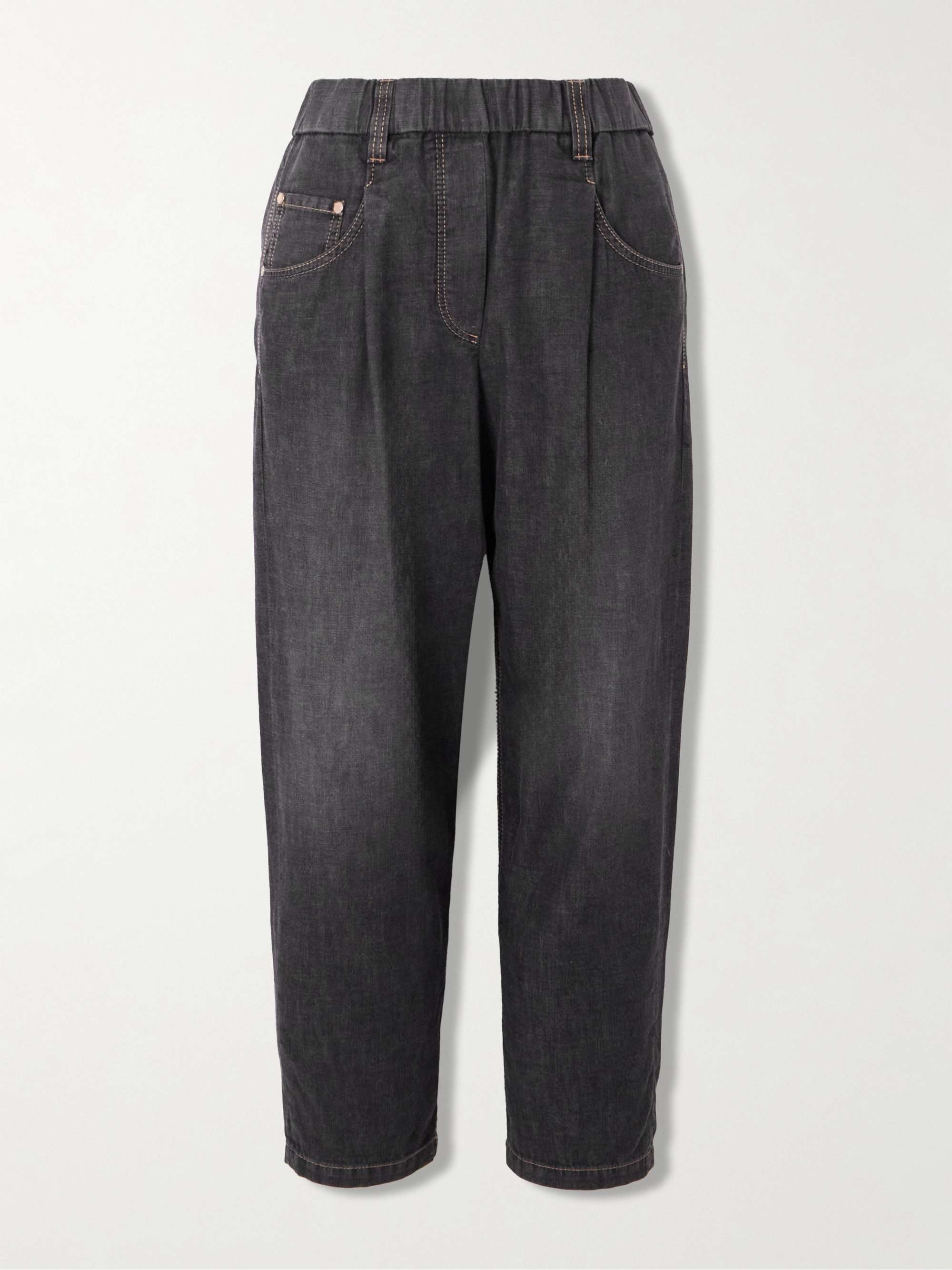 Pleated denim tapered jeans view