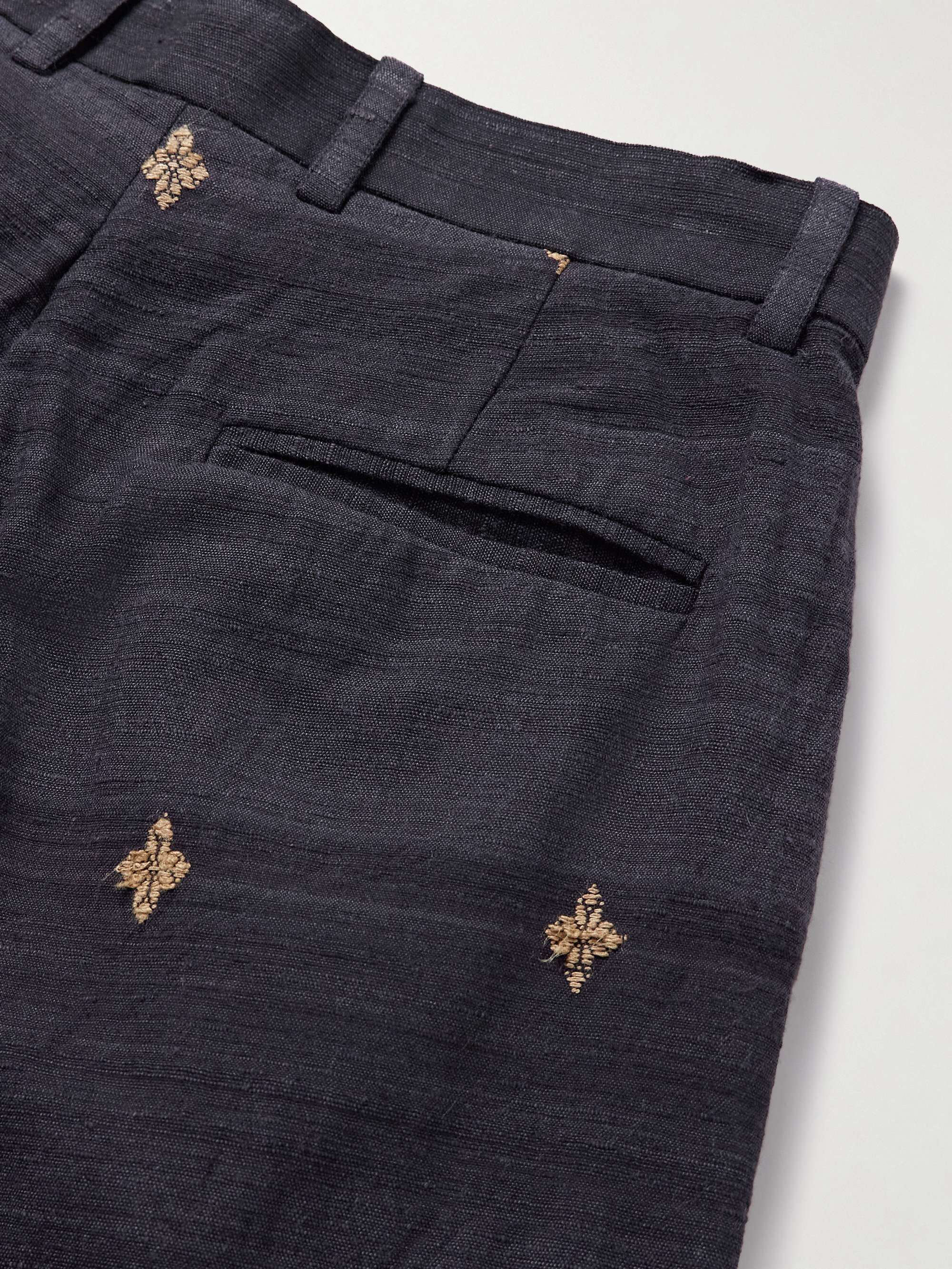 Straight-Leg Pleated Embroidered Silk Trousers view