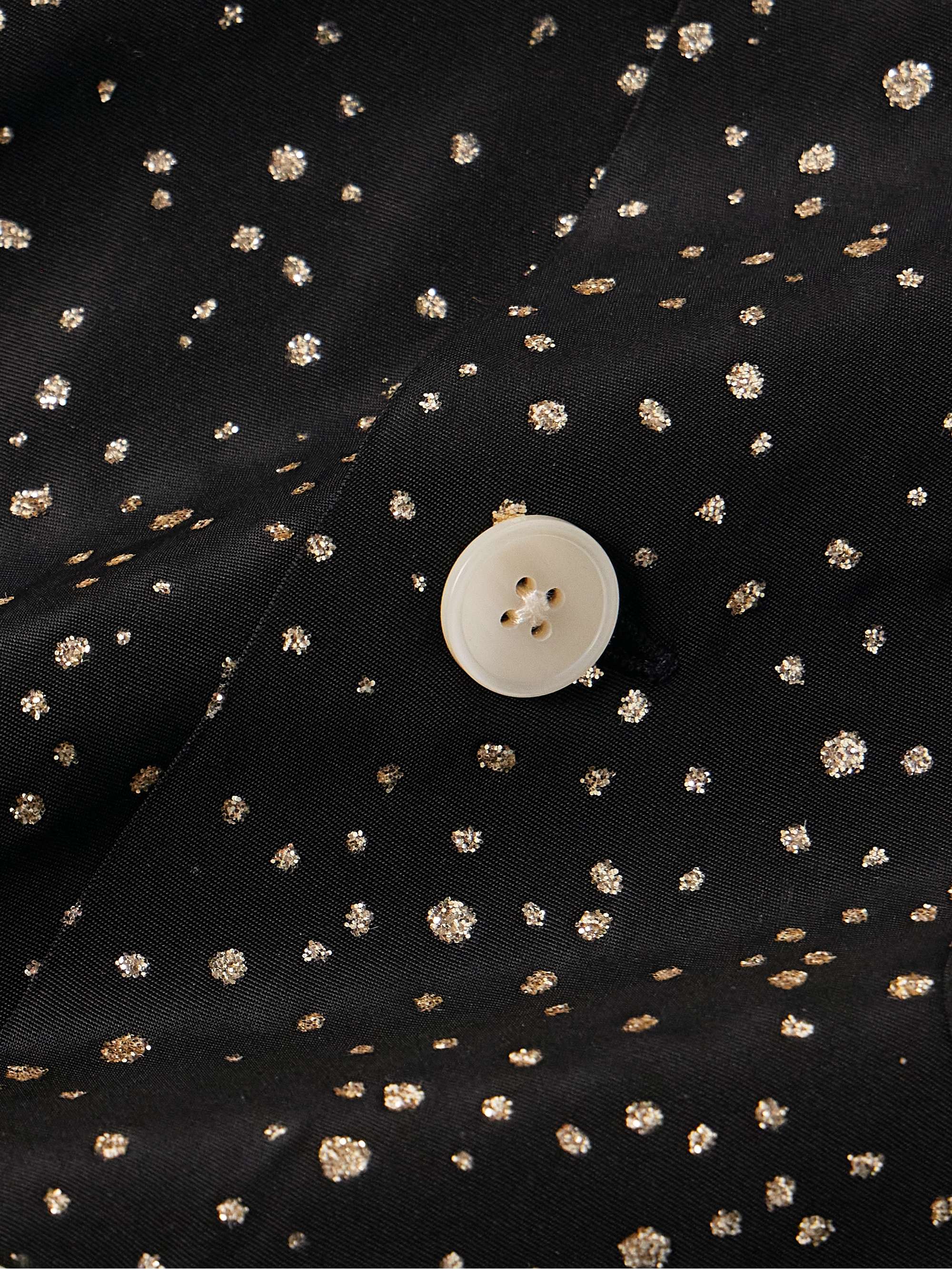 Camp-Collar Glittered Polka-Dot Faille Shirt view