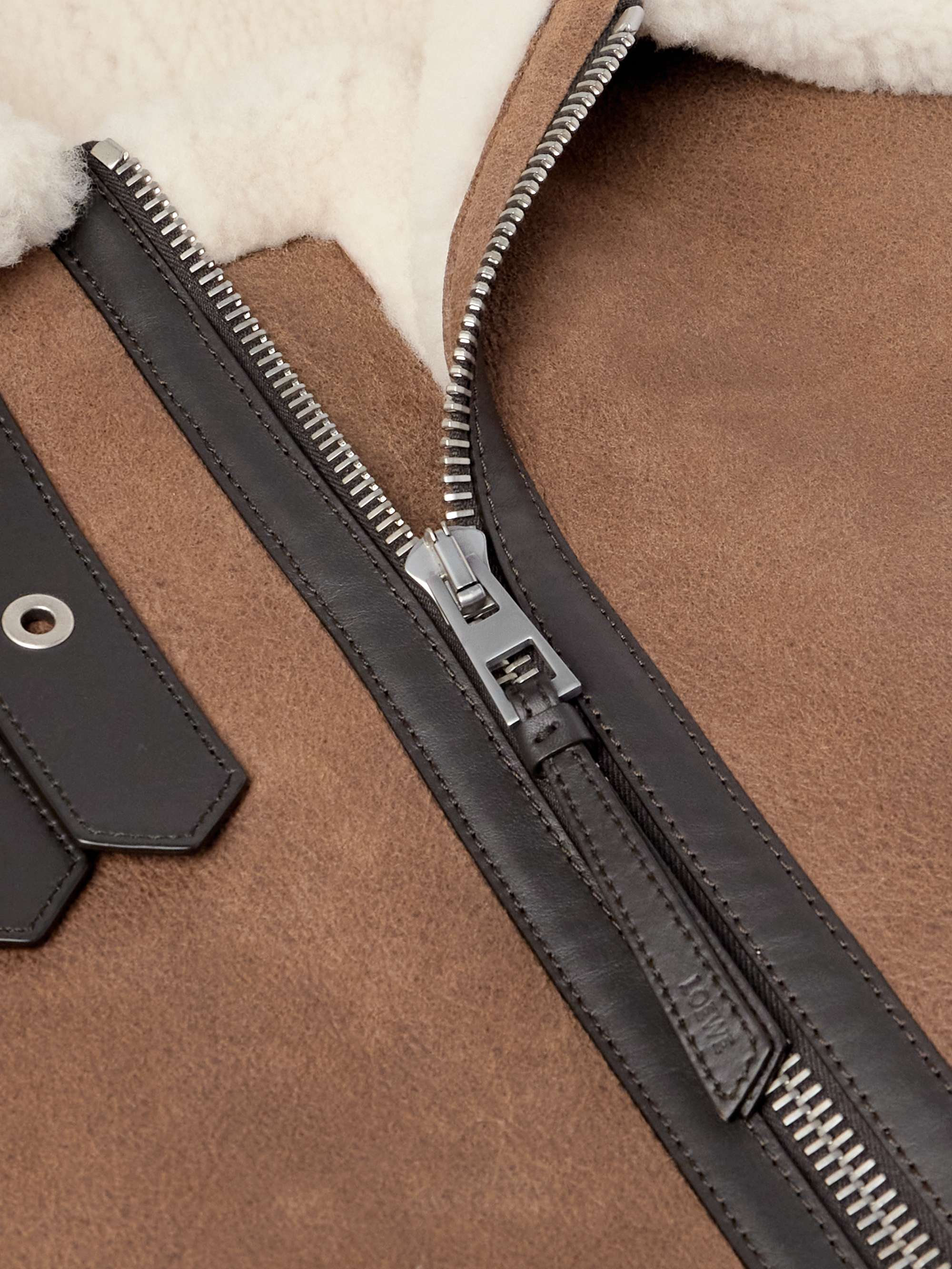 Leather-Trimmed Shearling Jacket view