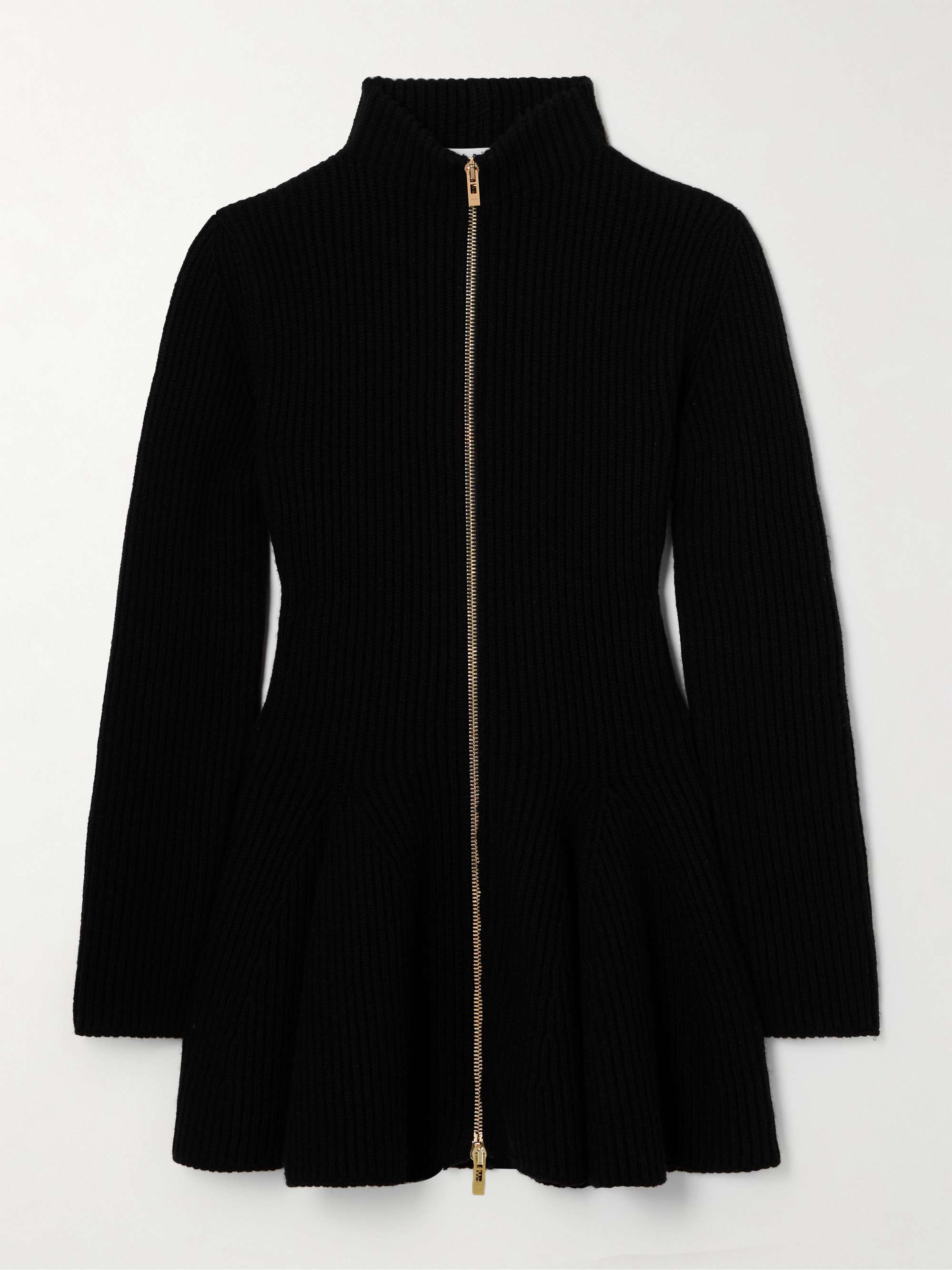 Ribbed wool and cashmere-blend peplum cardigan view