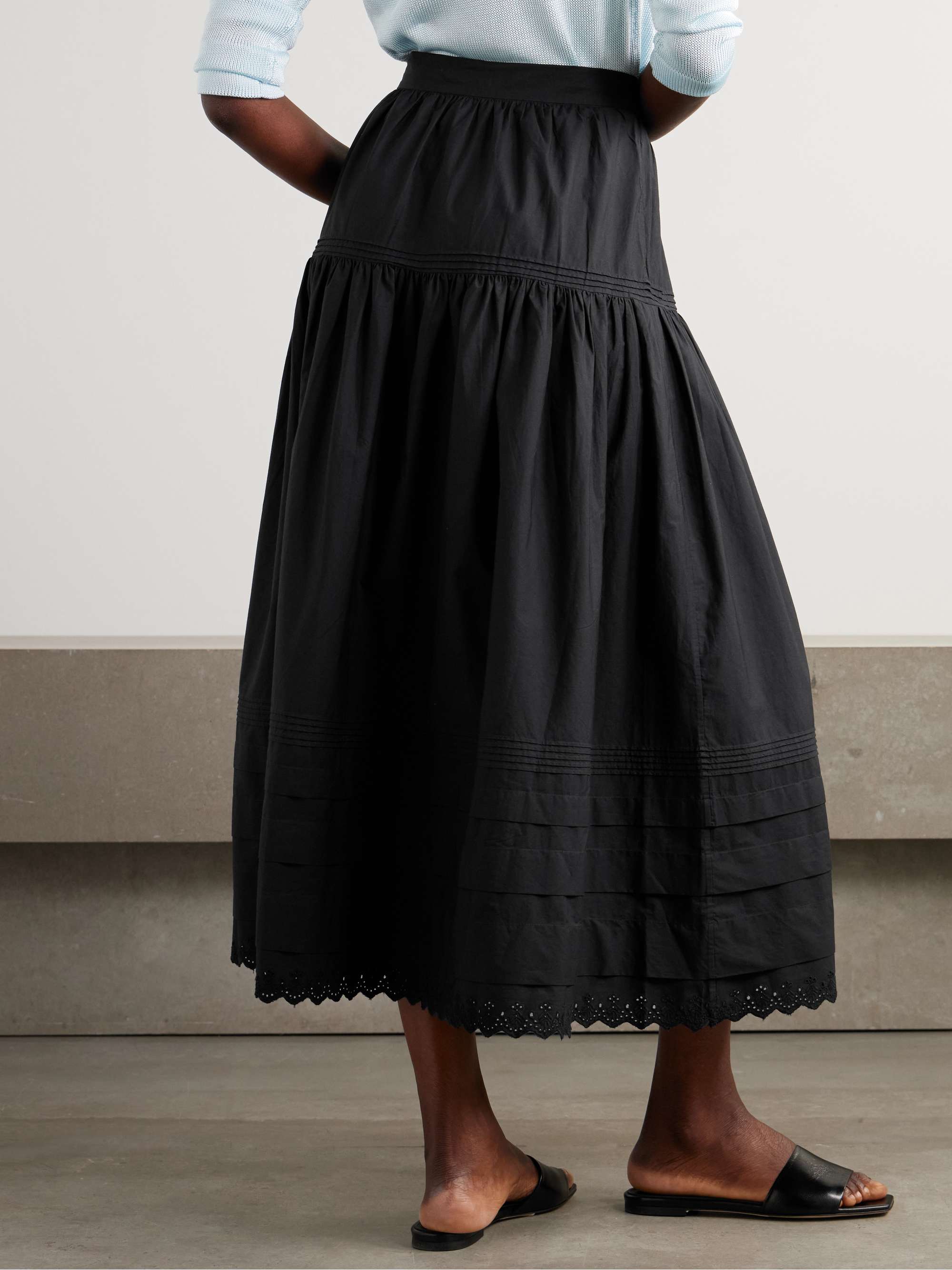 Sebastiane crochet-trimmed organic cotton-poplin midi skirt view