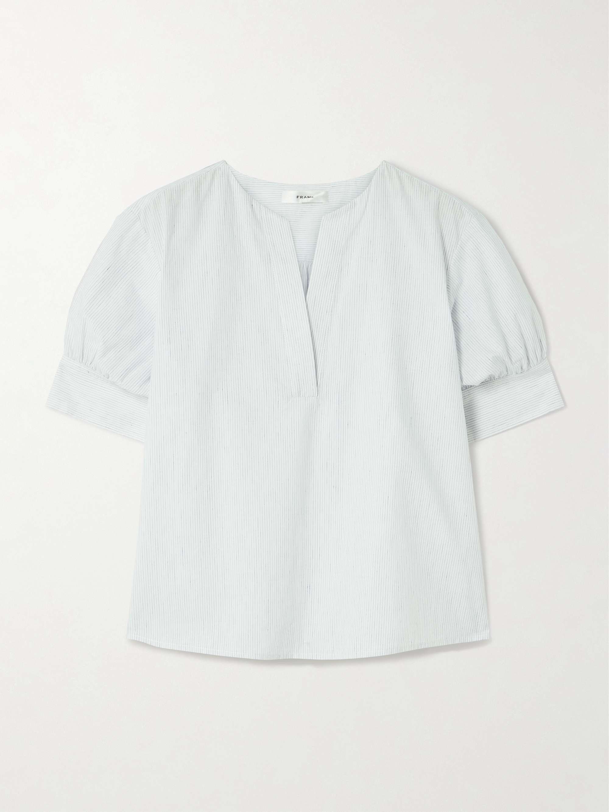 Pinstriped cotton and linen-blend blouse view