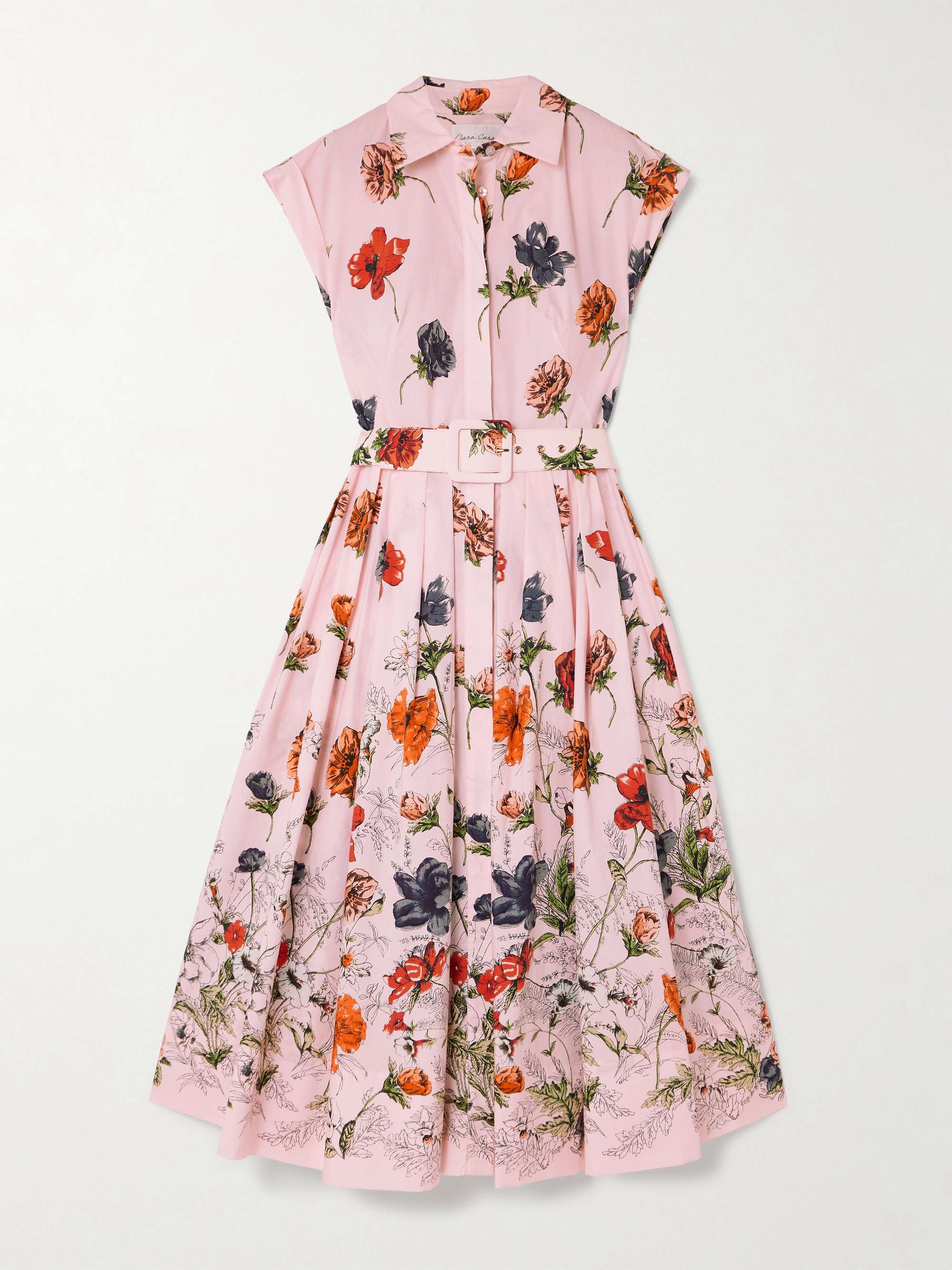 Octavia belted pleated floral-print cotton-poplin midi shirt dress view