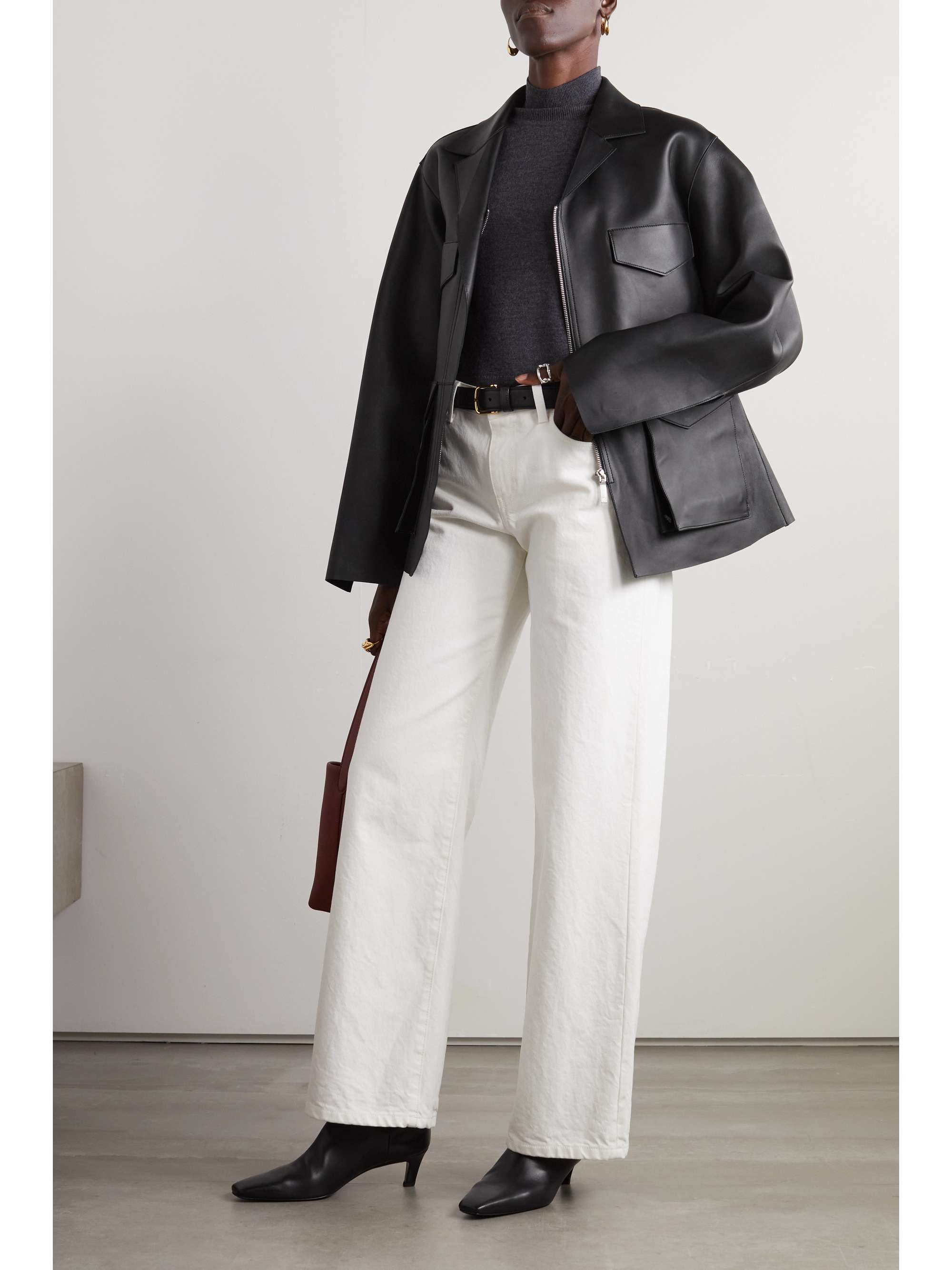 Army leather biker jacket view