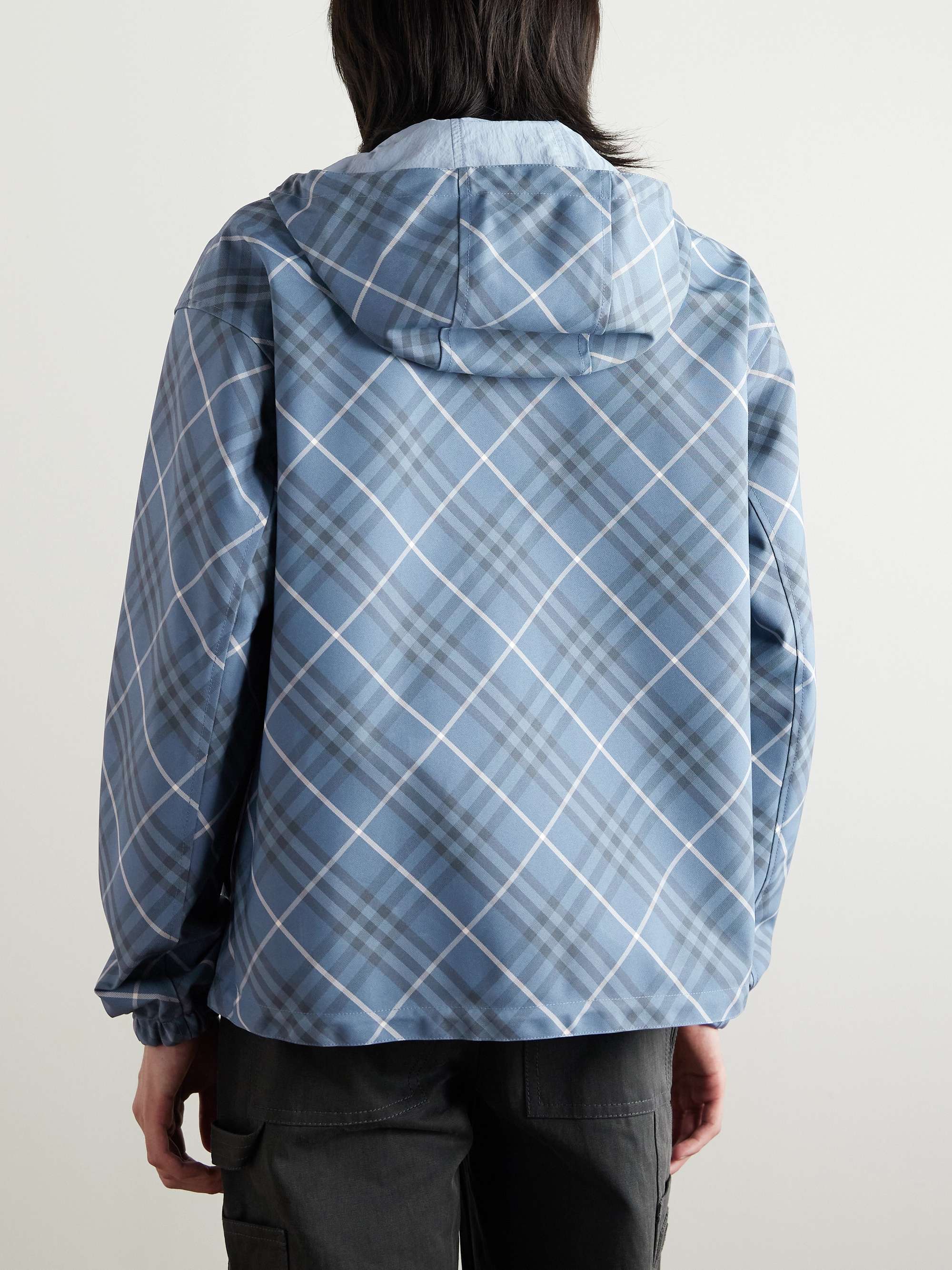 Oversized Reversible Logo-Appliquéd Checked Gabardine and Nylon Hooded Jacket view