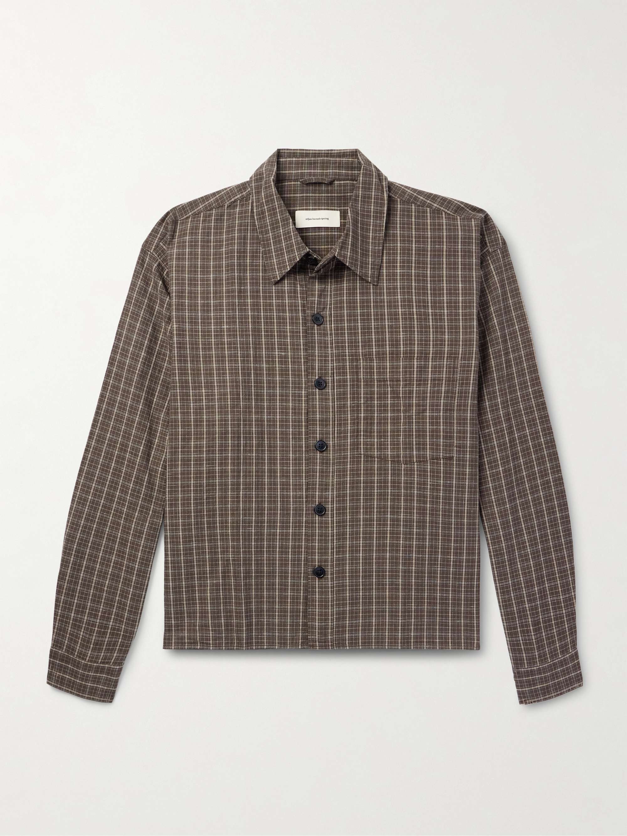 Checked Cotton and Linen-Blend Shirt view