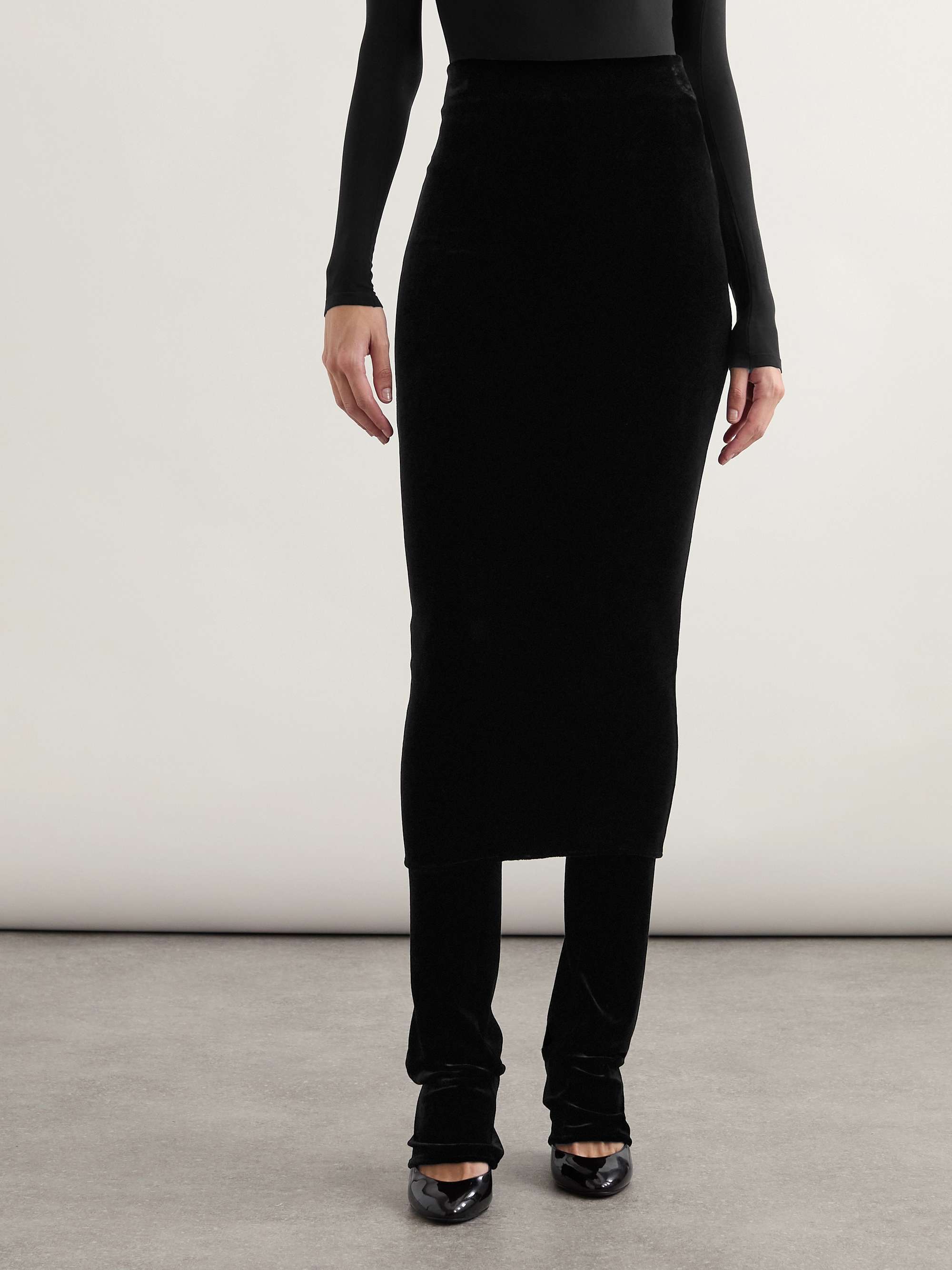 Layered stretch-velvet straight-leg pants view