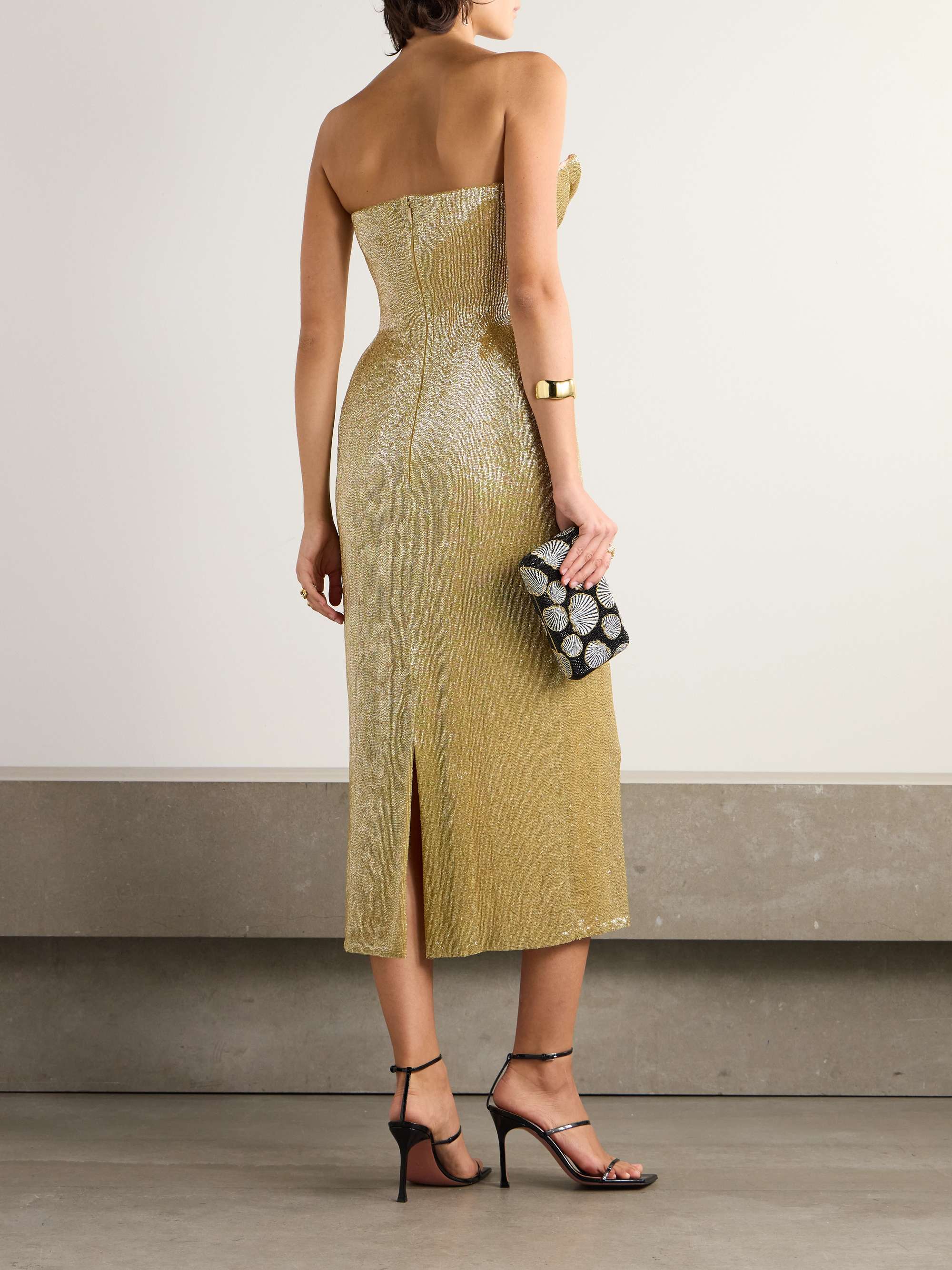 Beaded strapless chiffon midi dress view