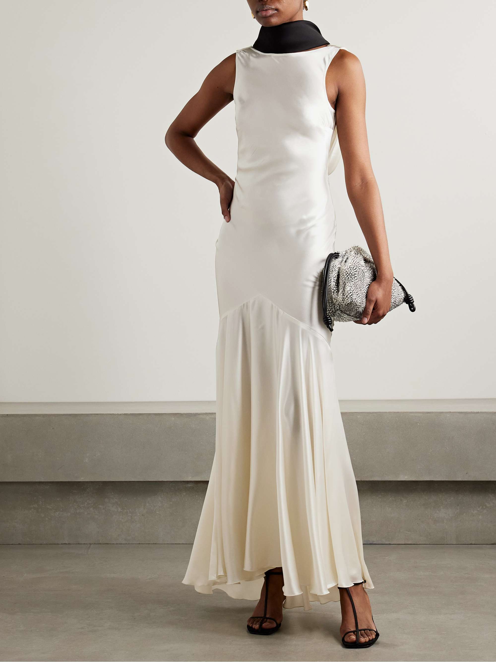 Open-back draped satin gown view