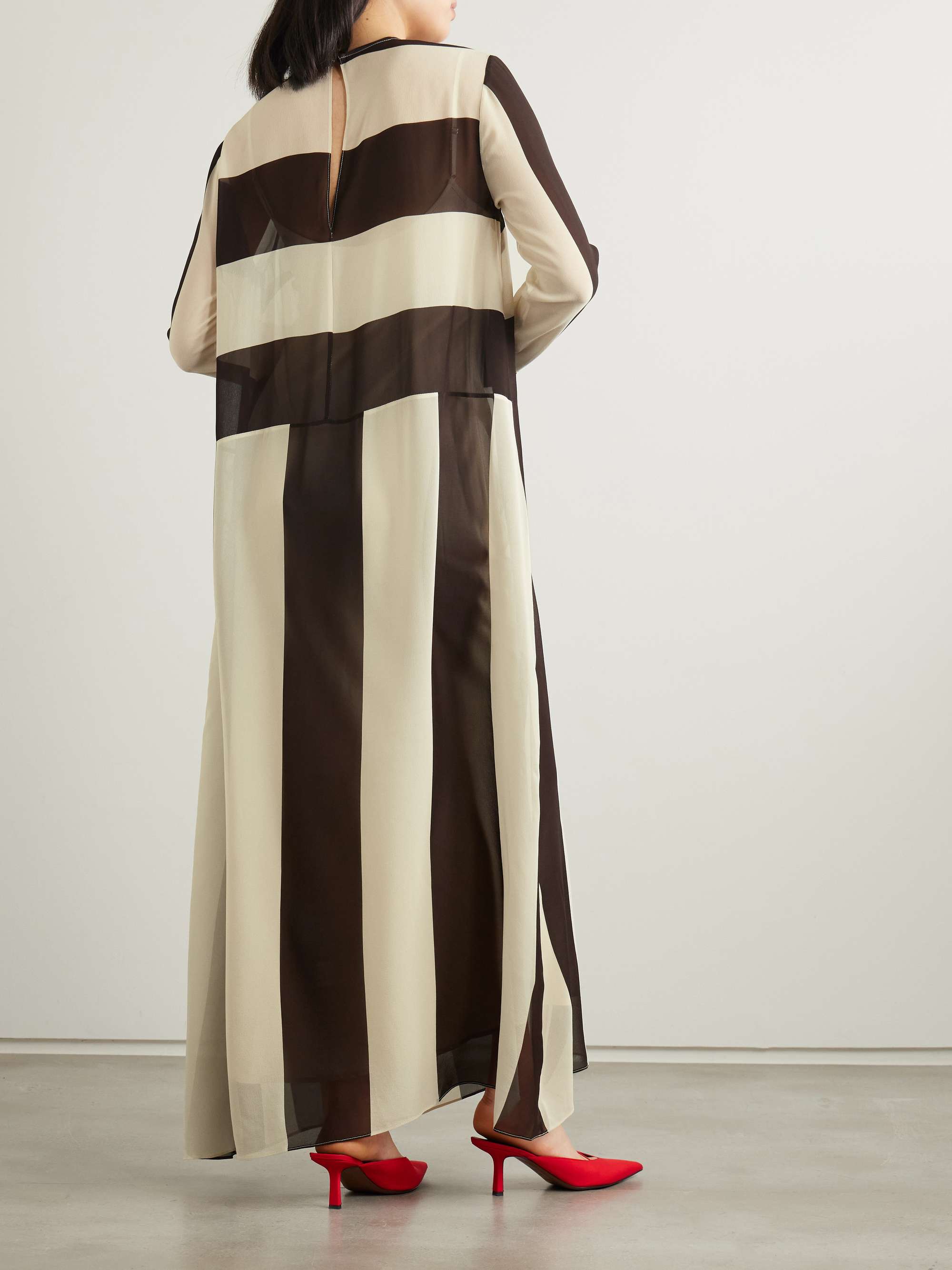 Striped silk-chiffon maxi dress view