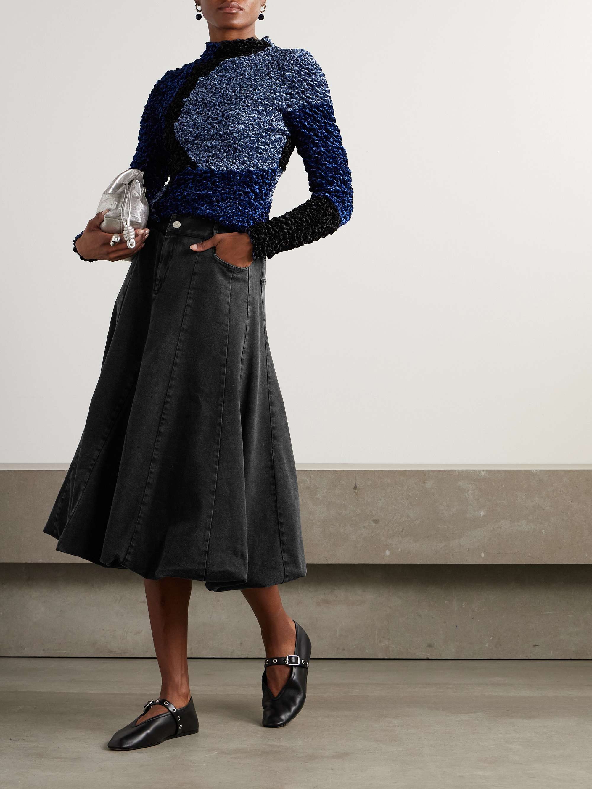 Elle paneled denim midi skirt view