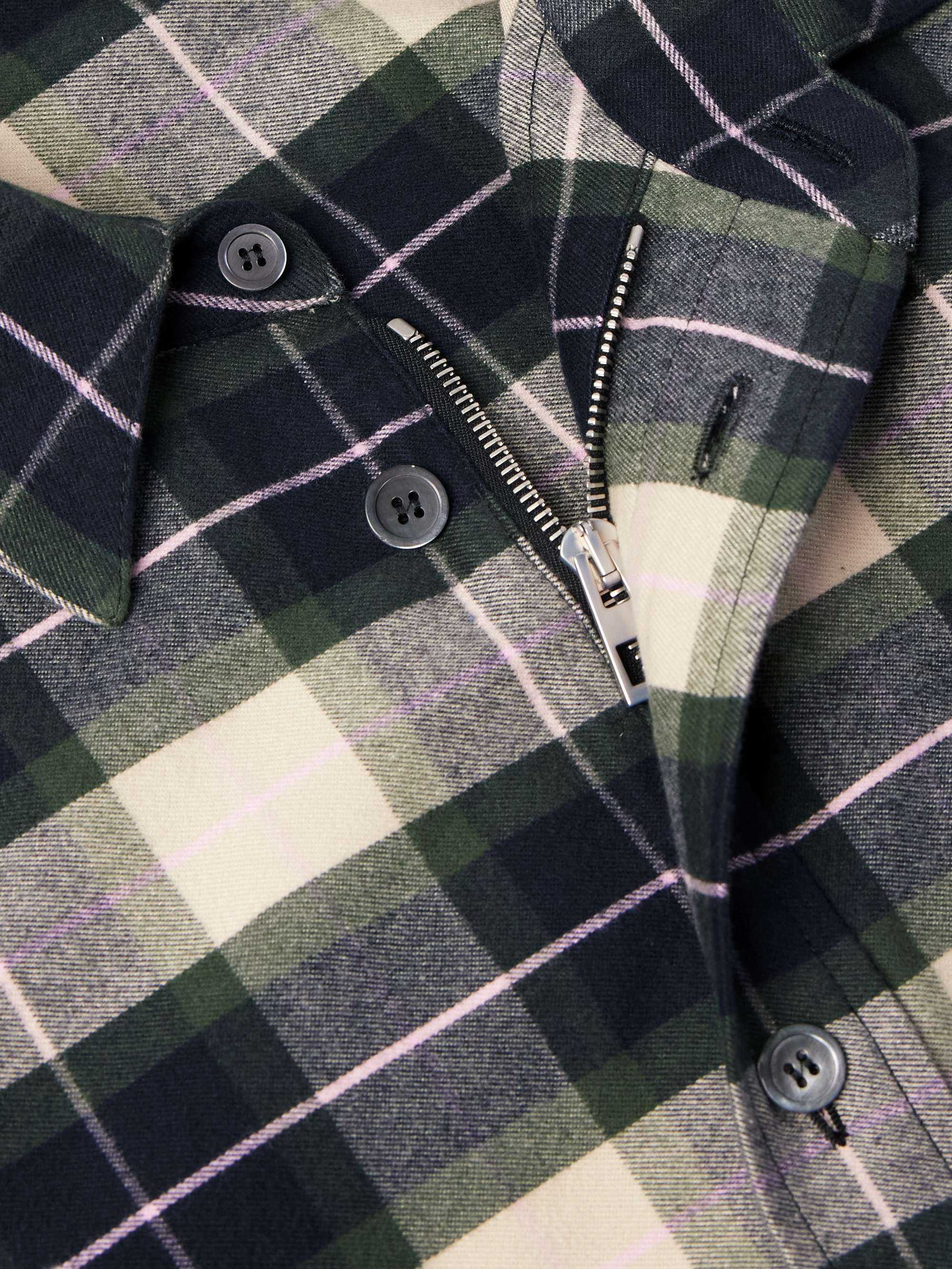 Leather-Trimmed Checked Cotton-Poplin Overshirt view