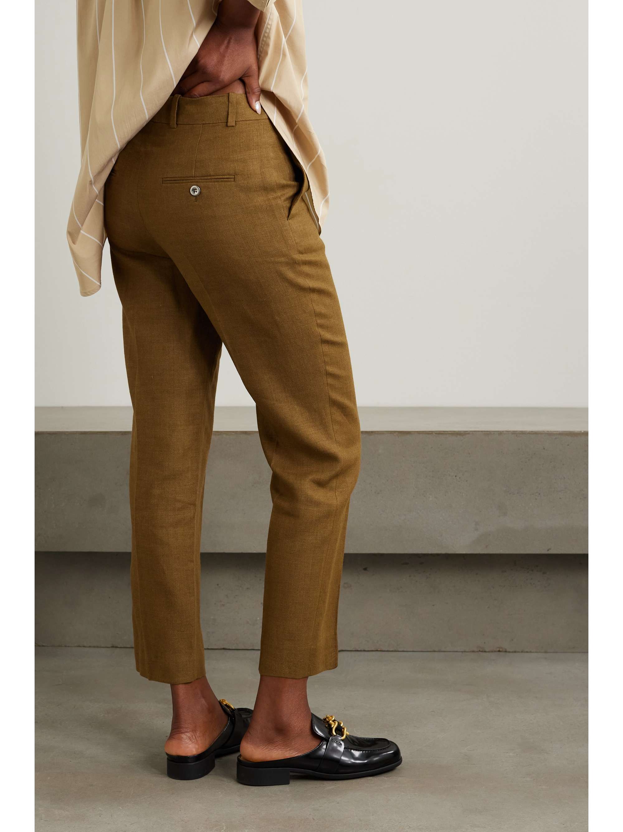 Cropped linen and wool-blend tapered pants view