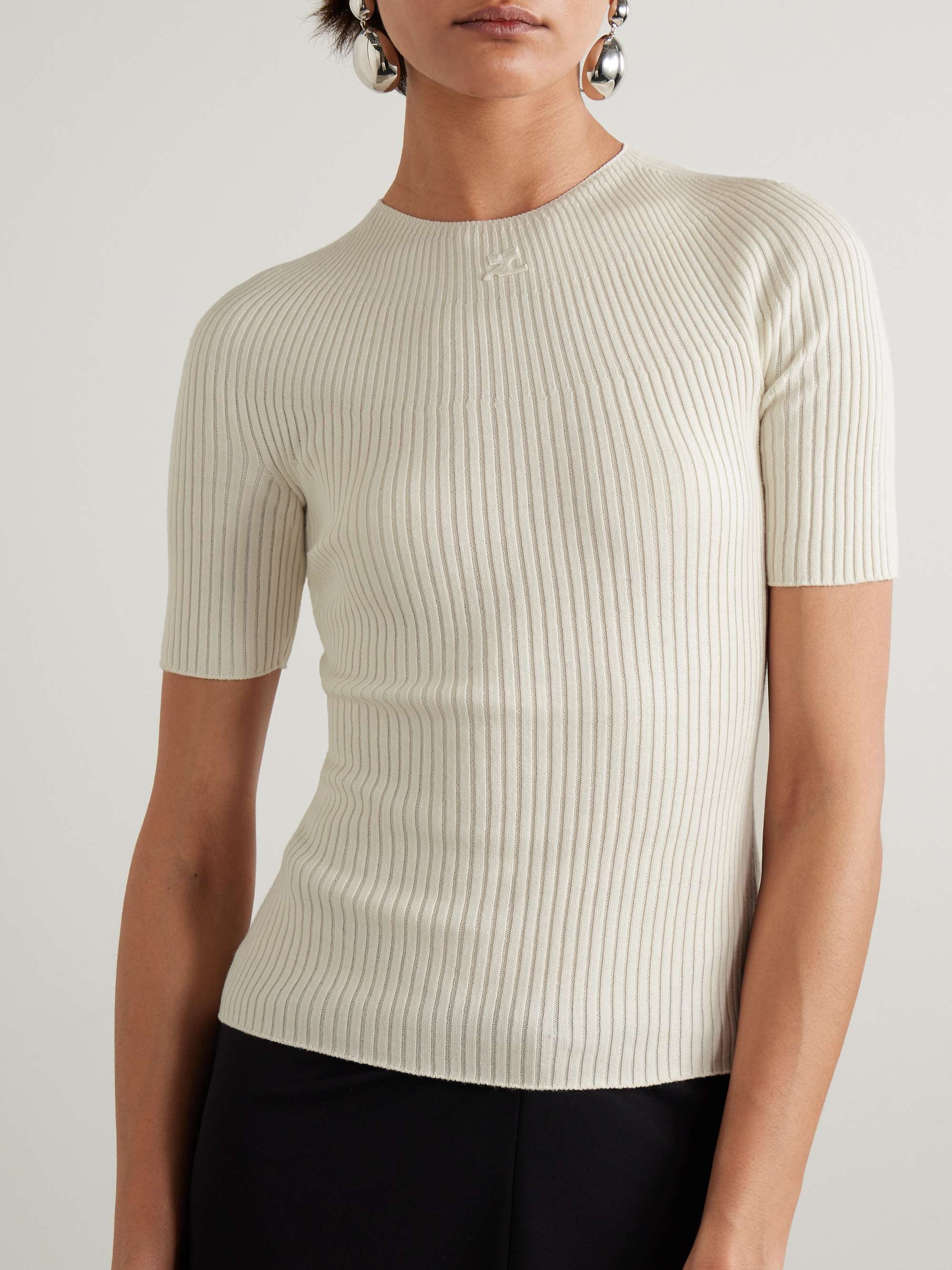 Embroidered ribbed cotton and merino wool-blend sweater view