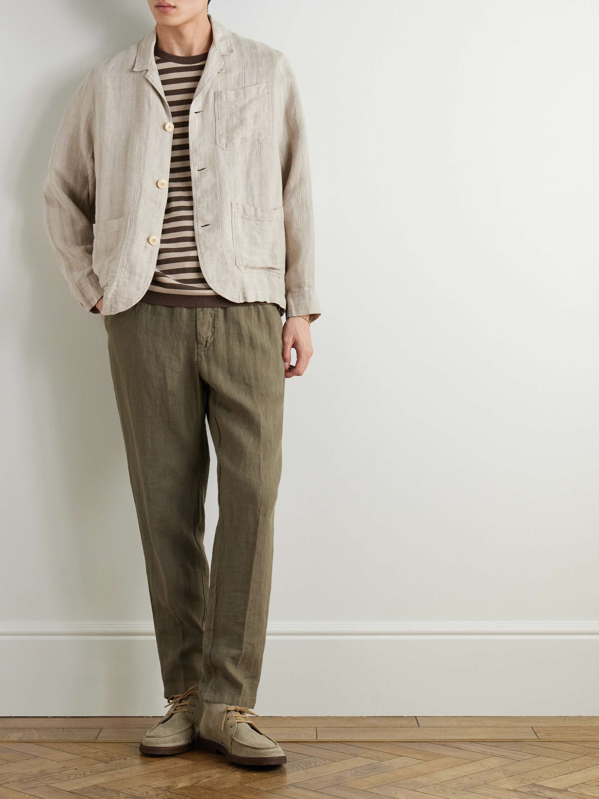 Bradwell Convertible-Collar Striped Linen Jacket view