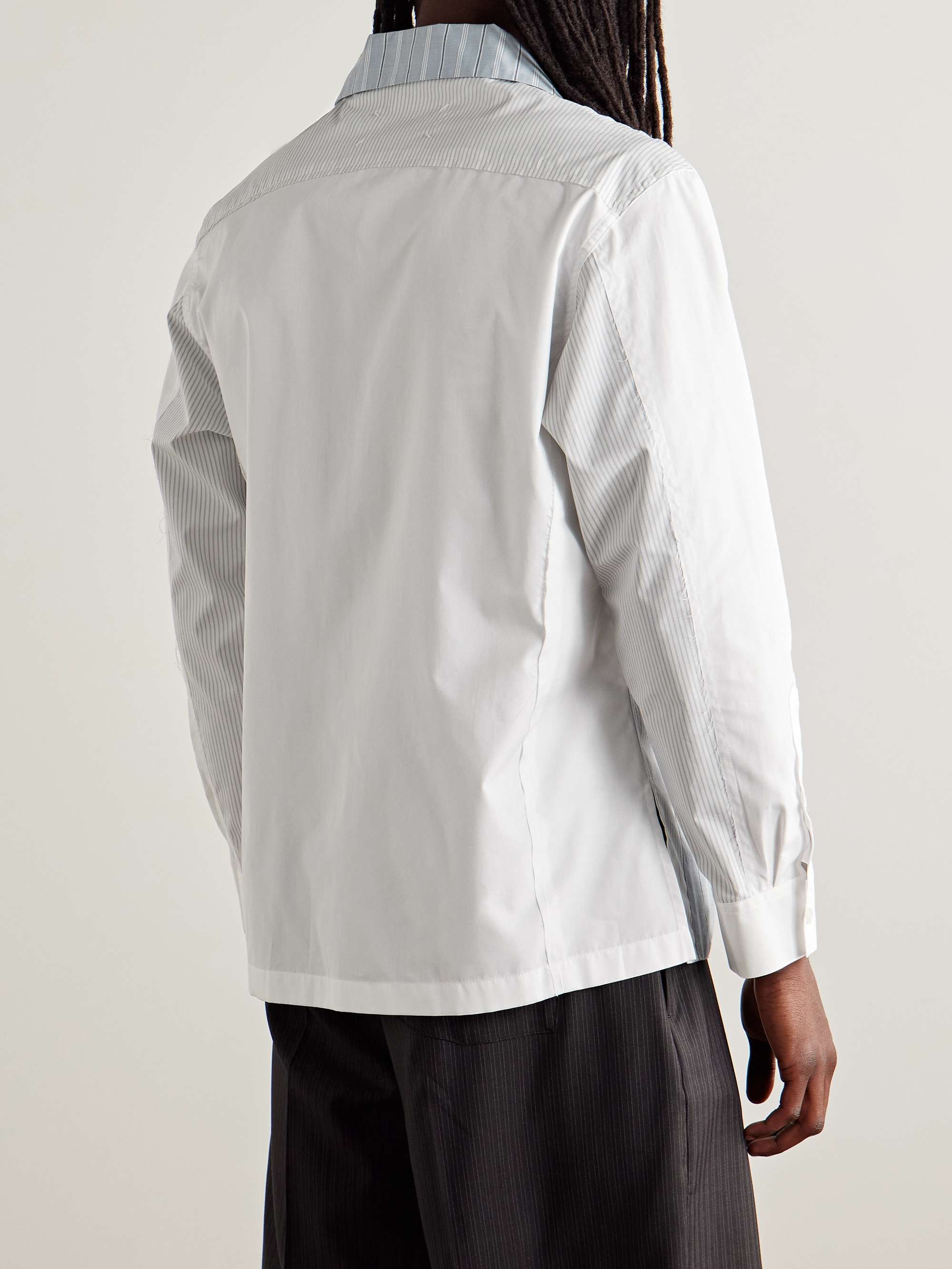 Camp-Collar Patchwork Striped Cotton-Poplin Shirt view
