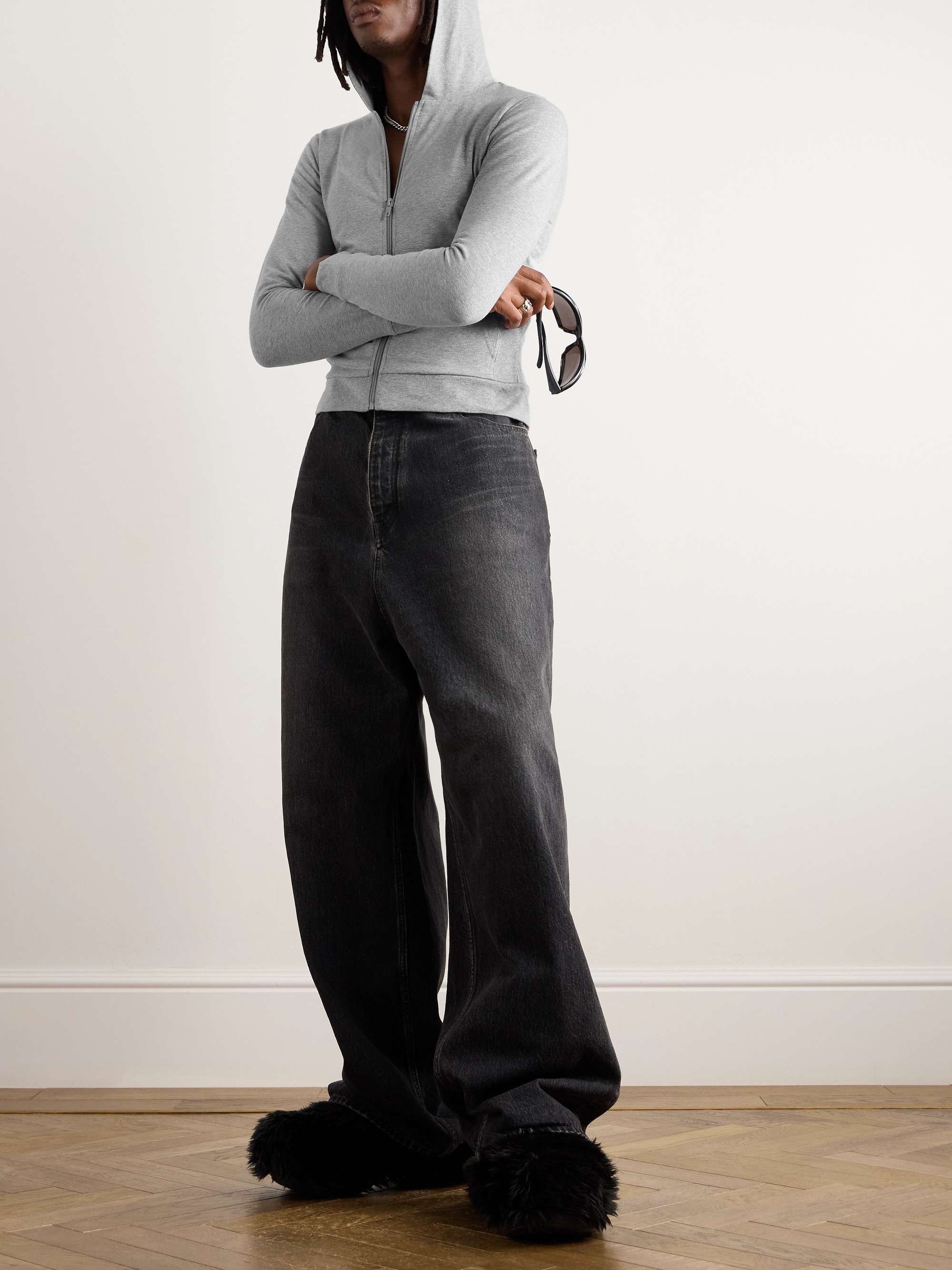 Slim-Fit Cotton-Blend Jersey Zip-Up Hoodie view