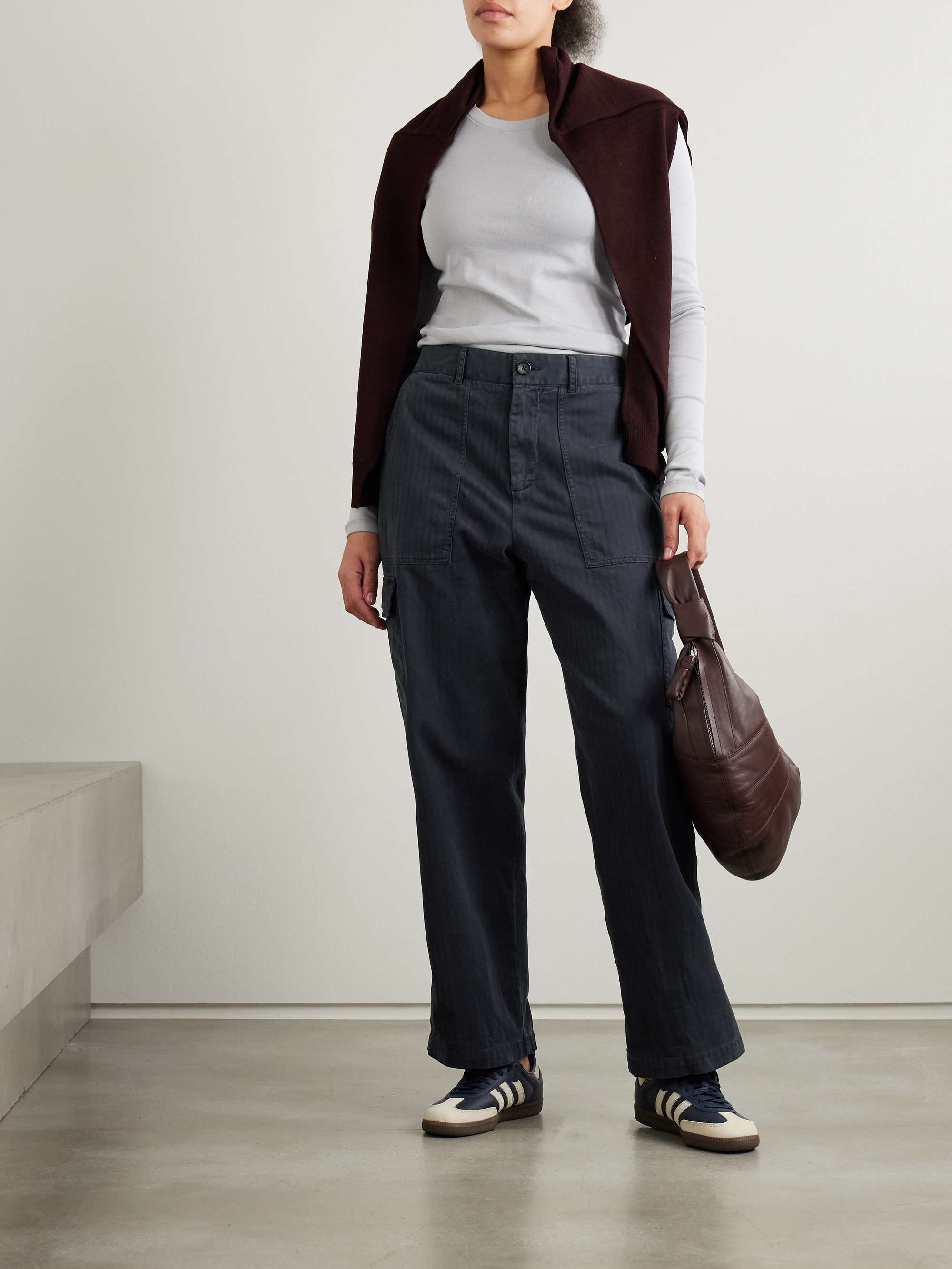 Herringbone cotton-blend cargo pants view