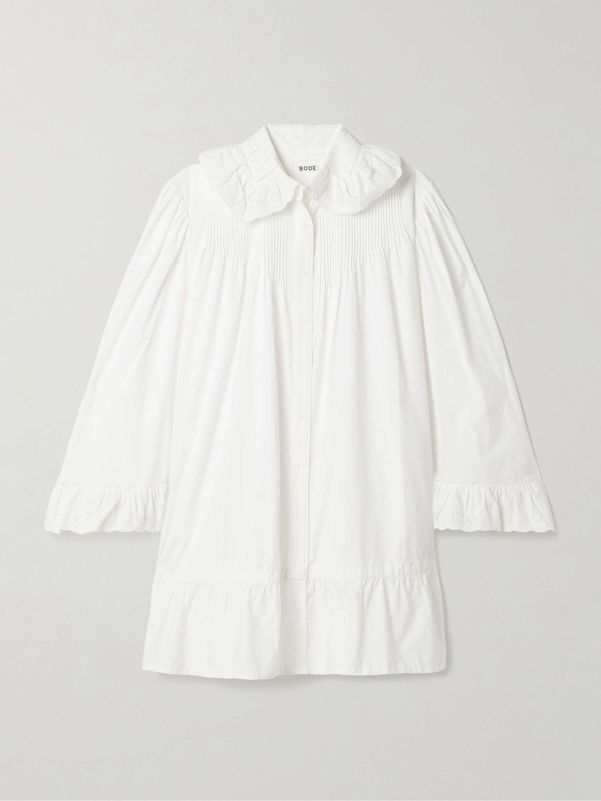 Petaluma crochet-trimmed pintucked cotton-poplin mini shirt dress view