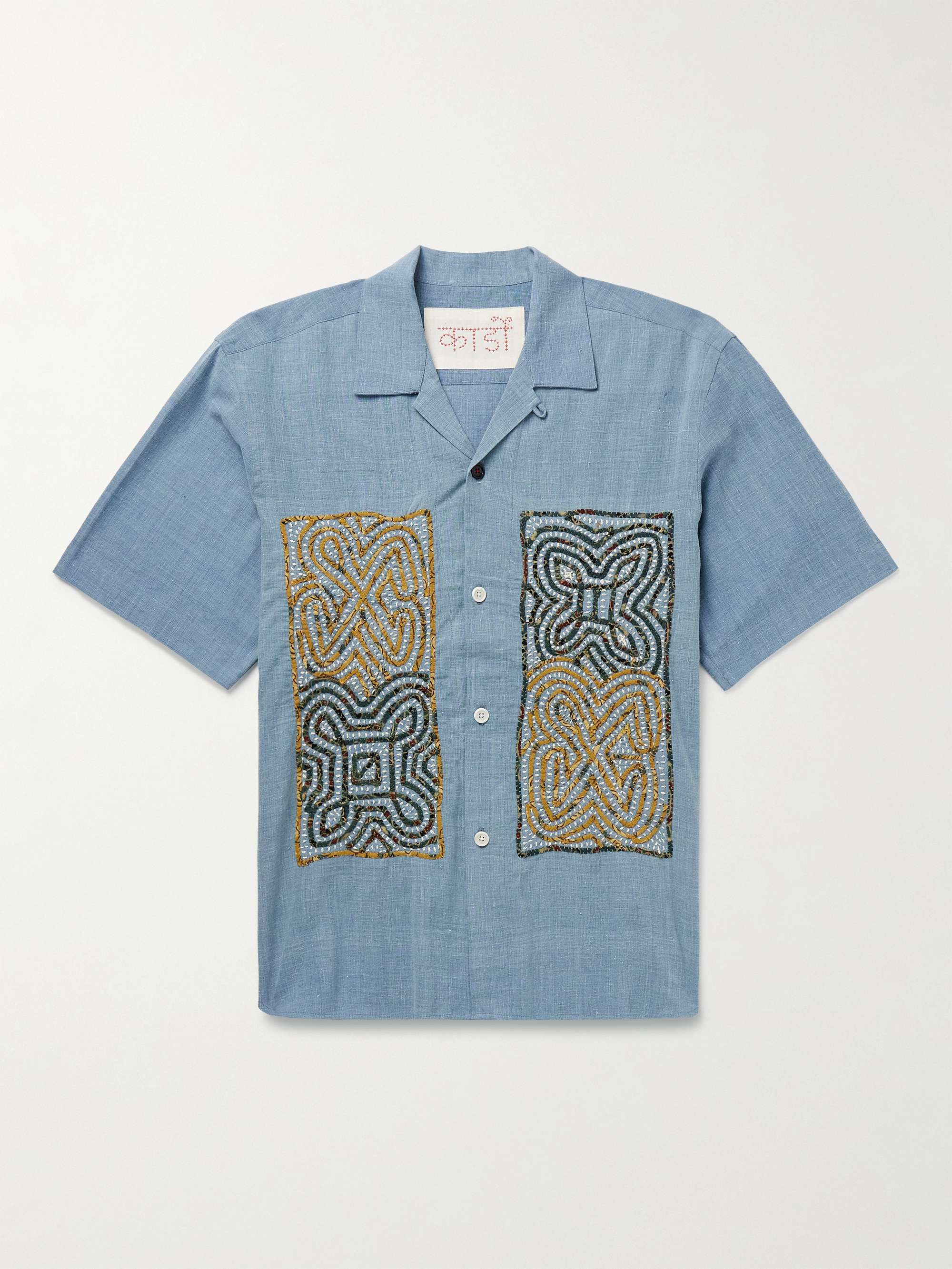 Ronen Convertible-Collar Appliquéd Embroidered Cotton-Khadi Shirt view