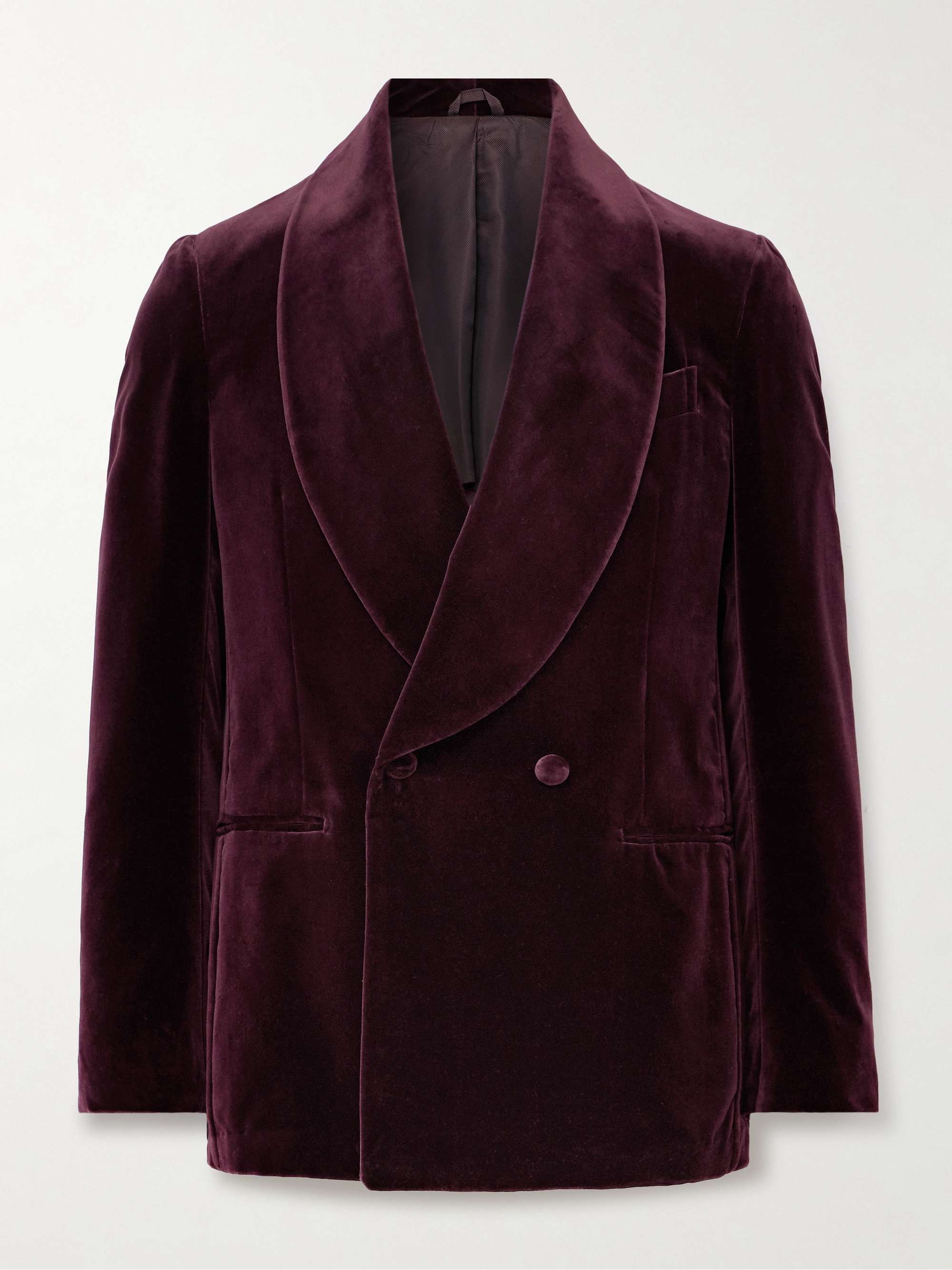 Slim-Fit Shawl-Lapel Double-Breasted Cotton-Velvet Tuxedo Jacket view