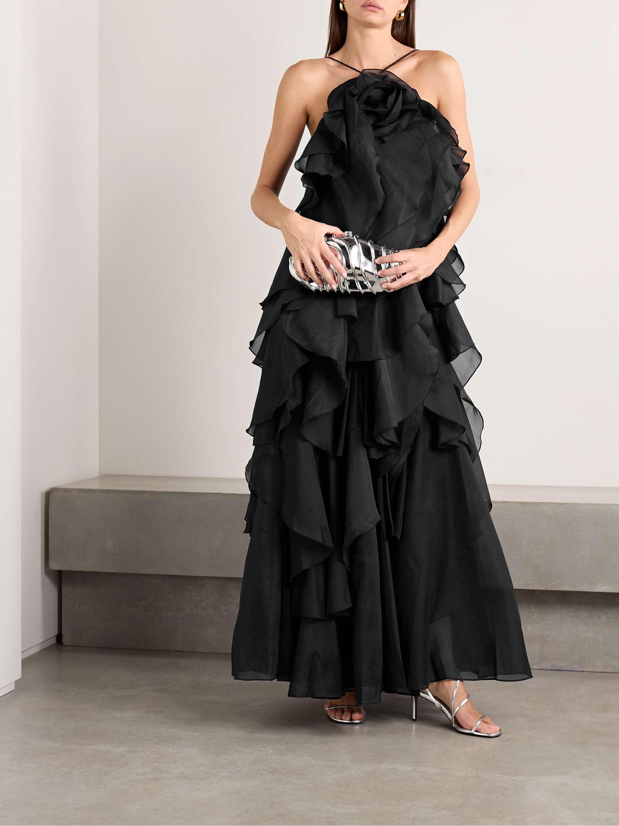 Pandorea appliquéd ruffled organza gown view