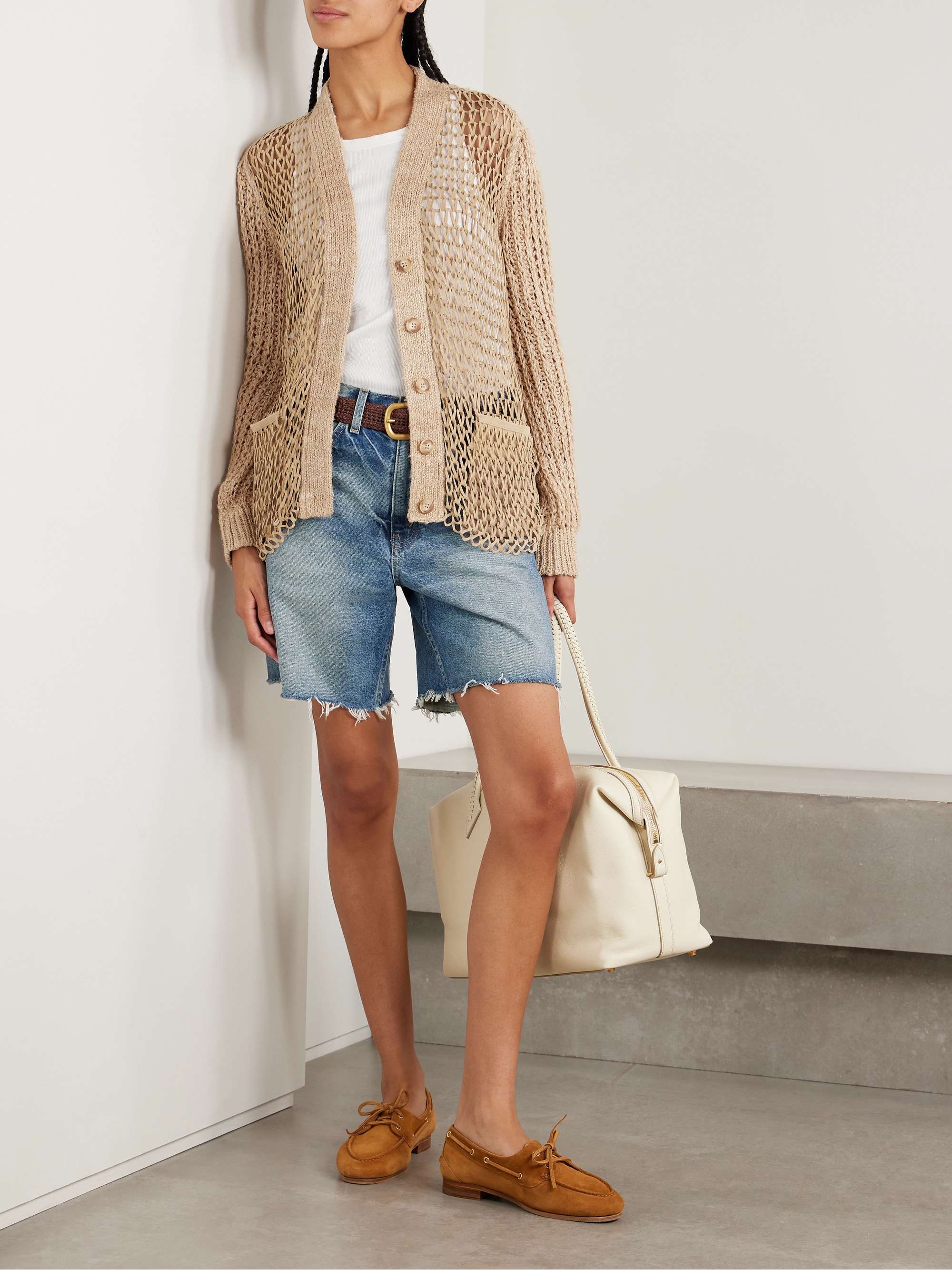 Open-knit suede and linen cardigan view