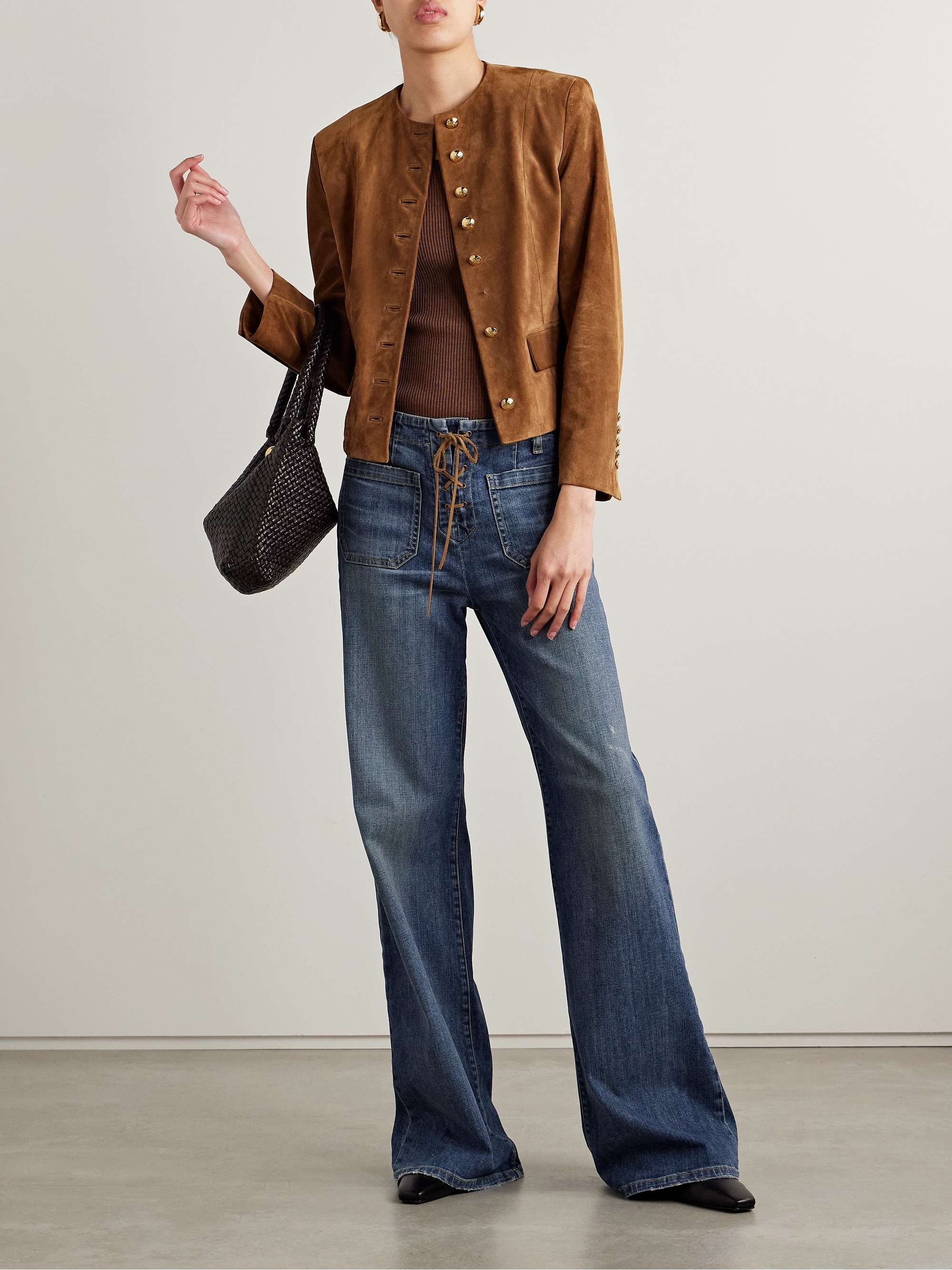 Florence lace-up distressed high-rise flared jeans view