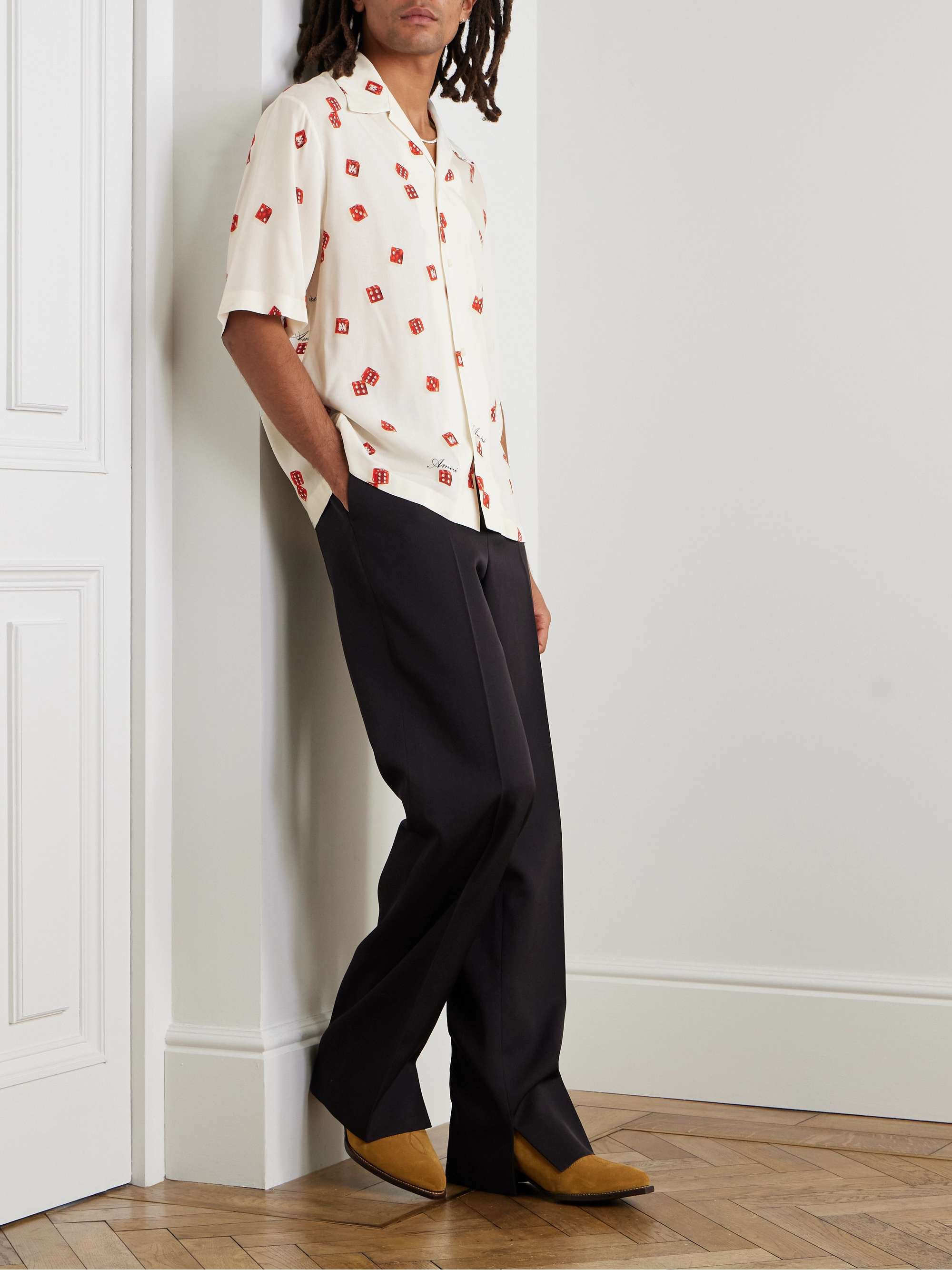 Dice Convertible-Collar Printed Satin Shirt view