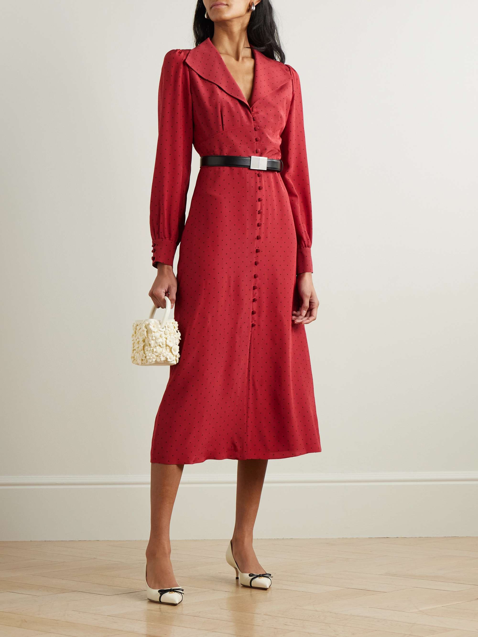 Polka-dot silk-crepe de chine midi shirt dress view
