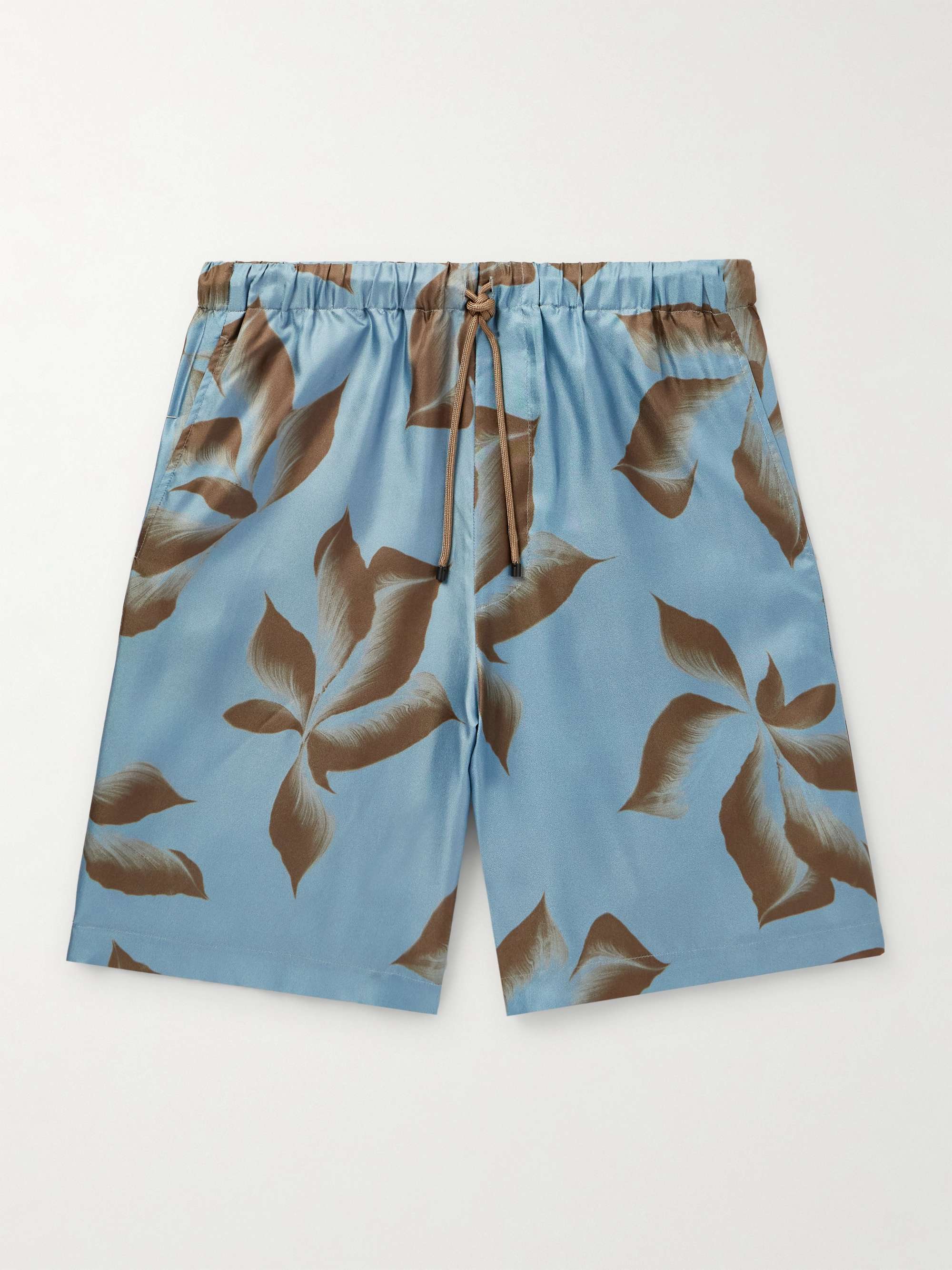 Straight-Leg Printed Silk-Twill Drawstring Shorts view