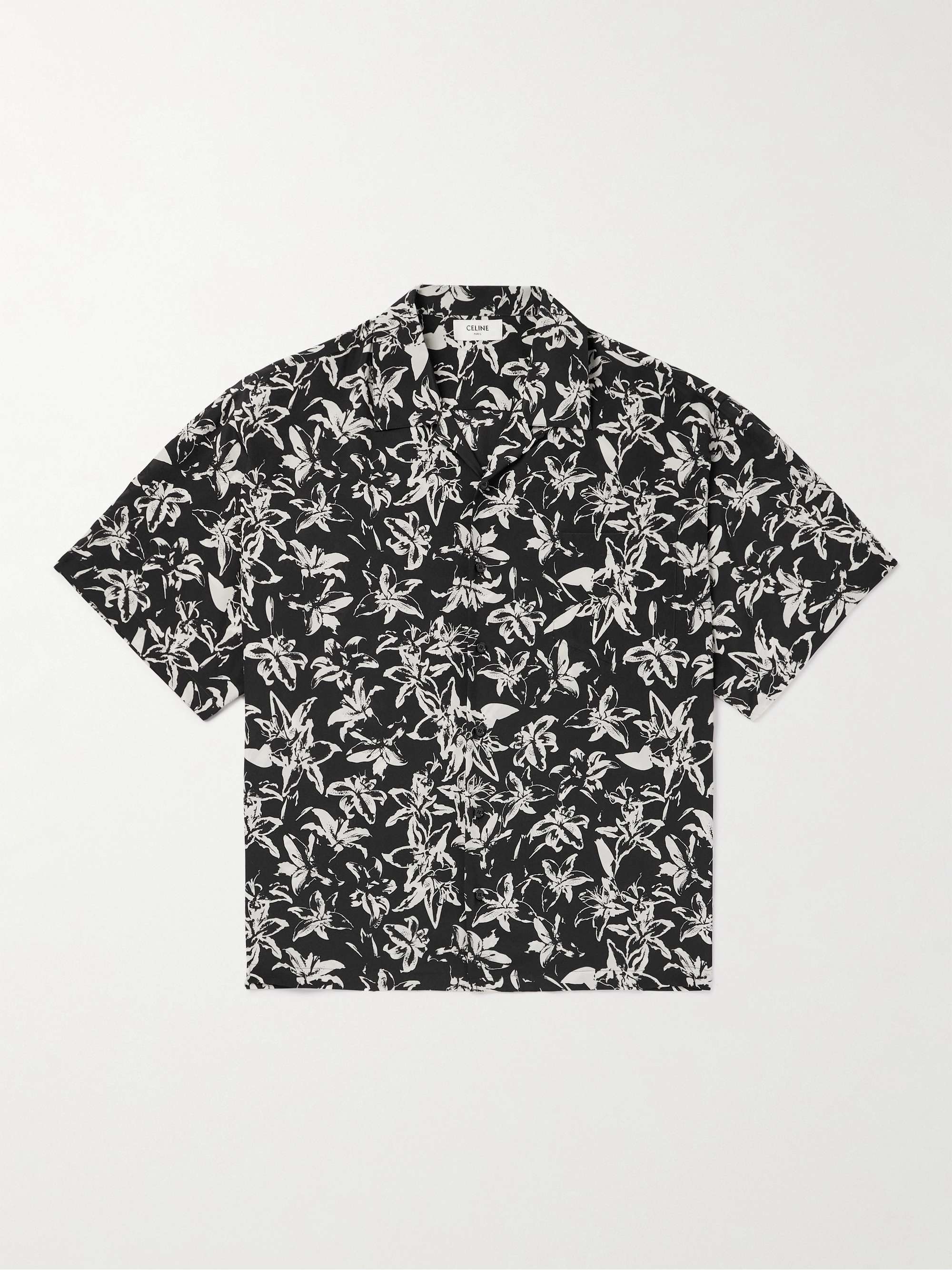 Camp-Collar Floral-Print Silk-Satin Shirt view