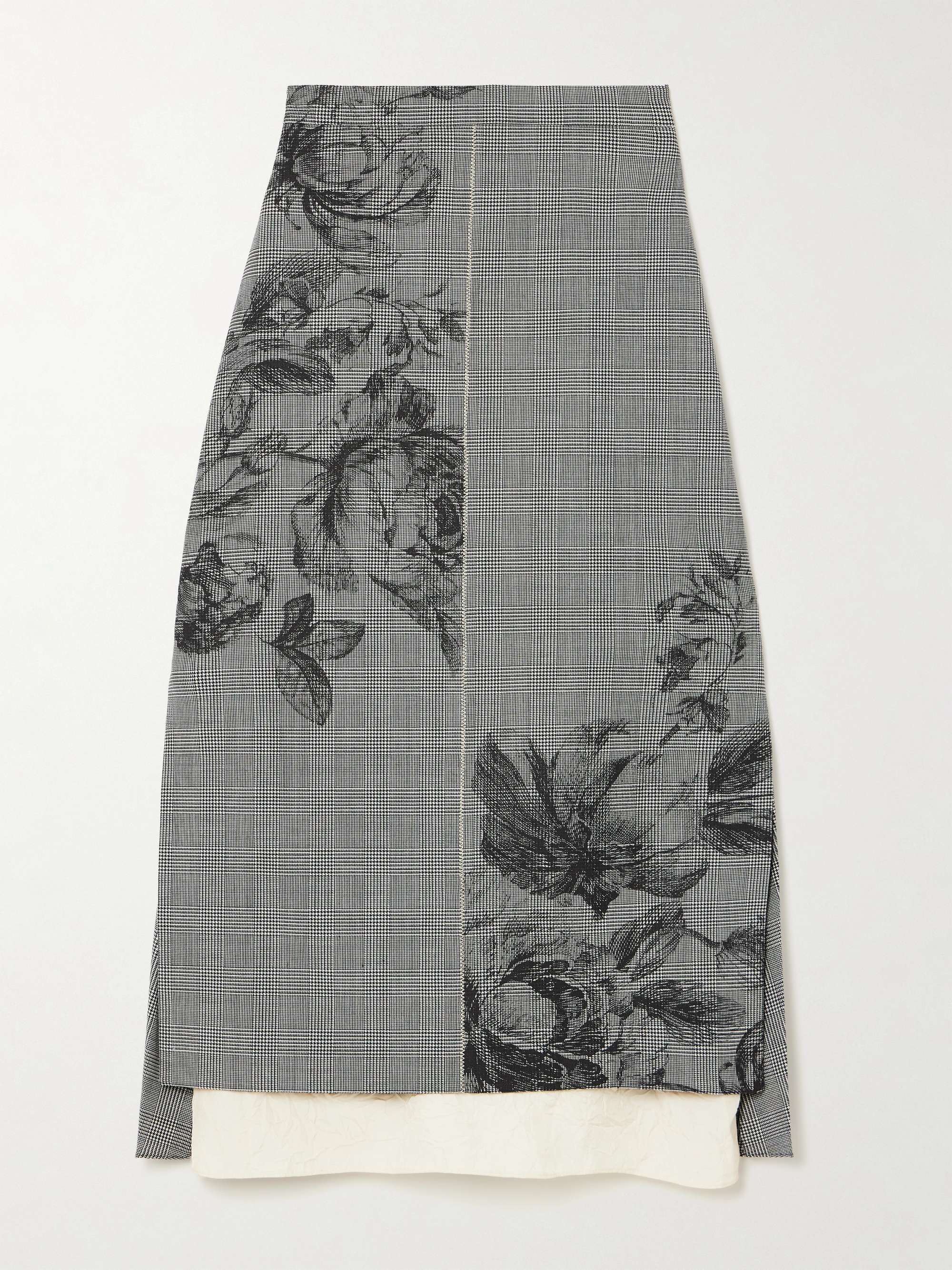 Pleated Prince of Wales floral-print recycled woven midi skirt view