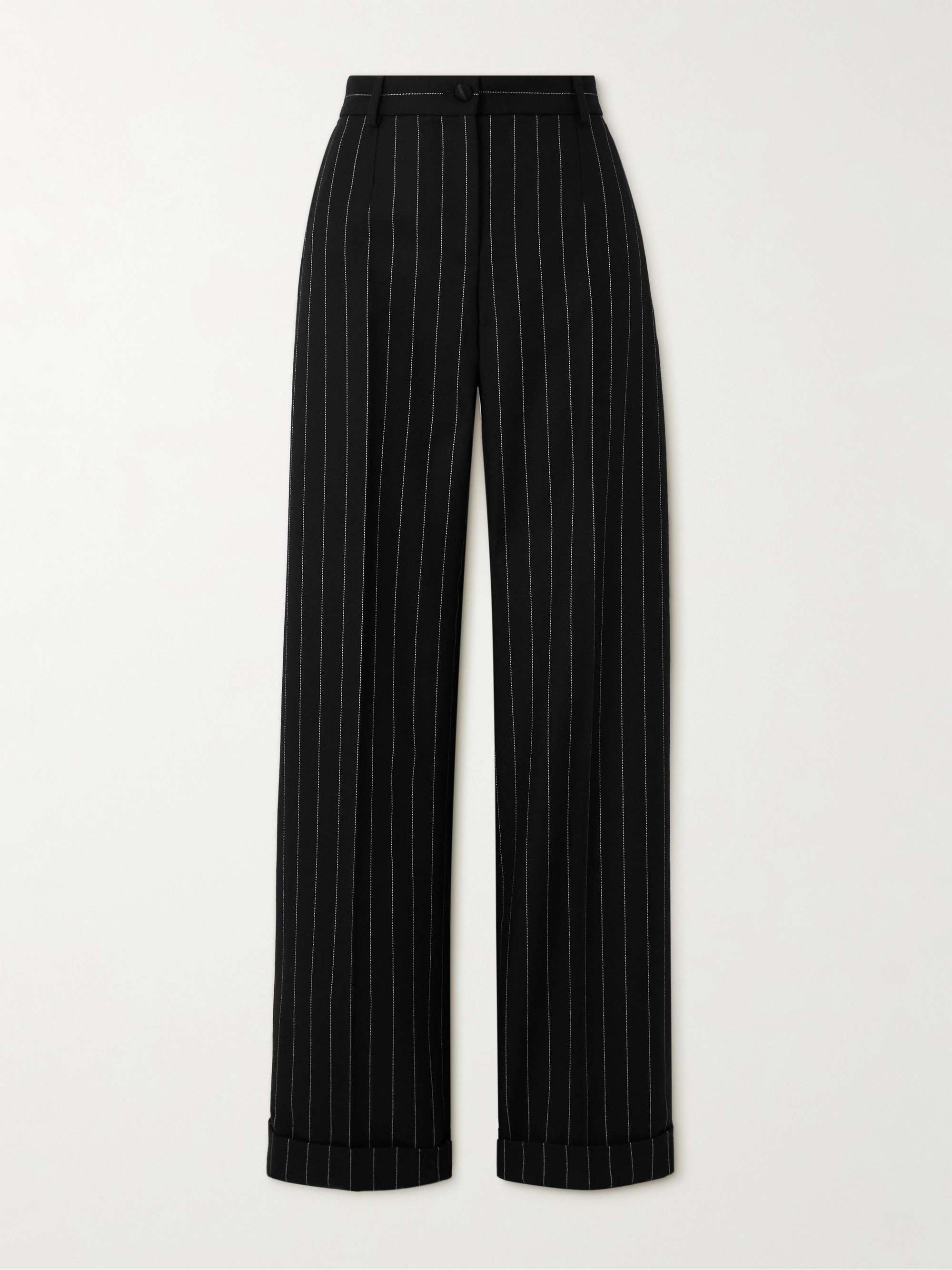 Striped wool-blend straight-leg pants view