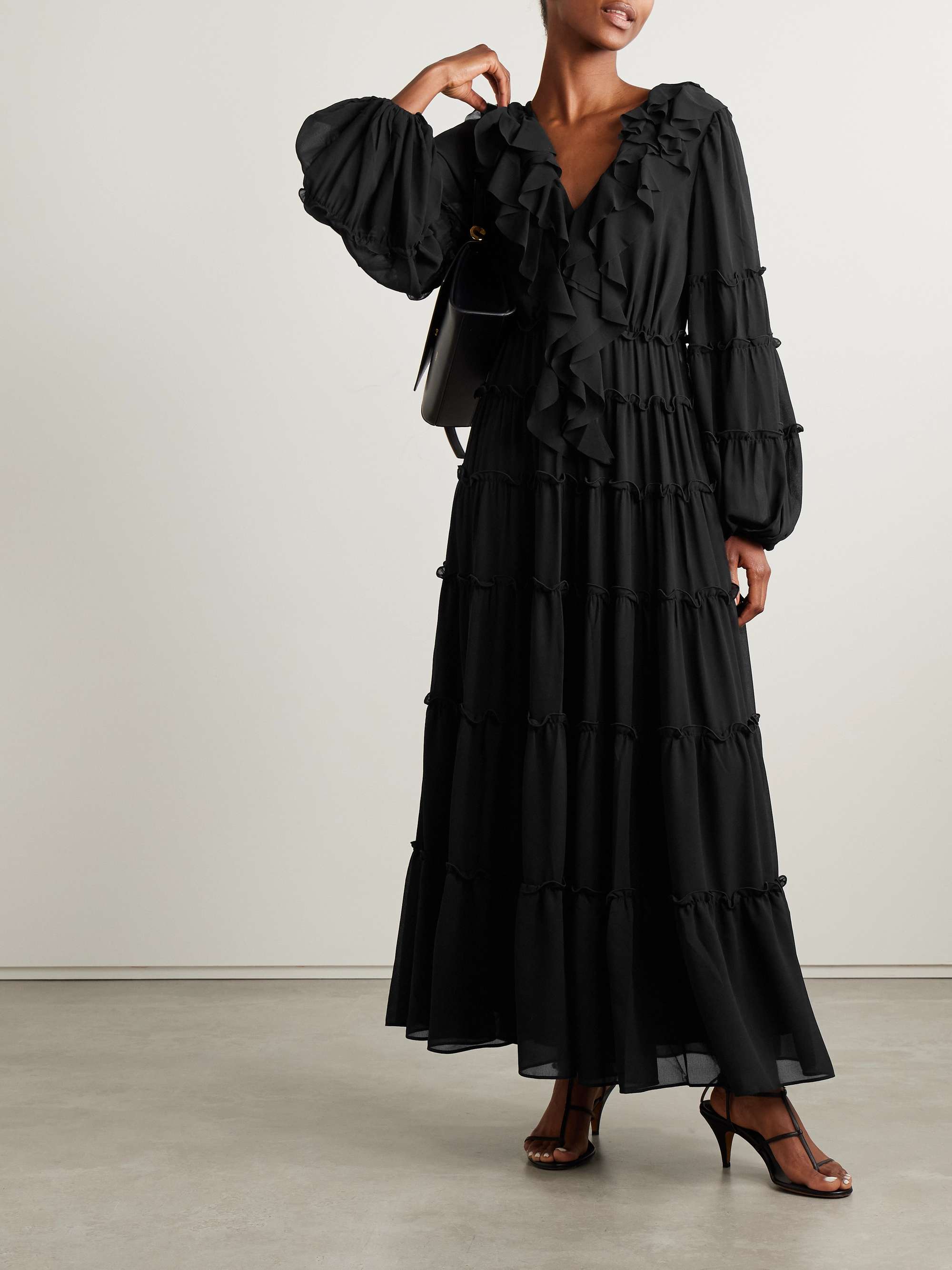 Protea ruffled crepe de chine maxi dress view