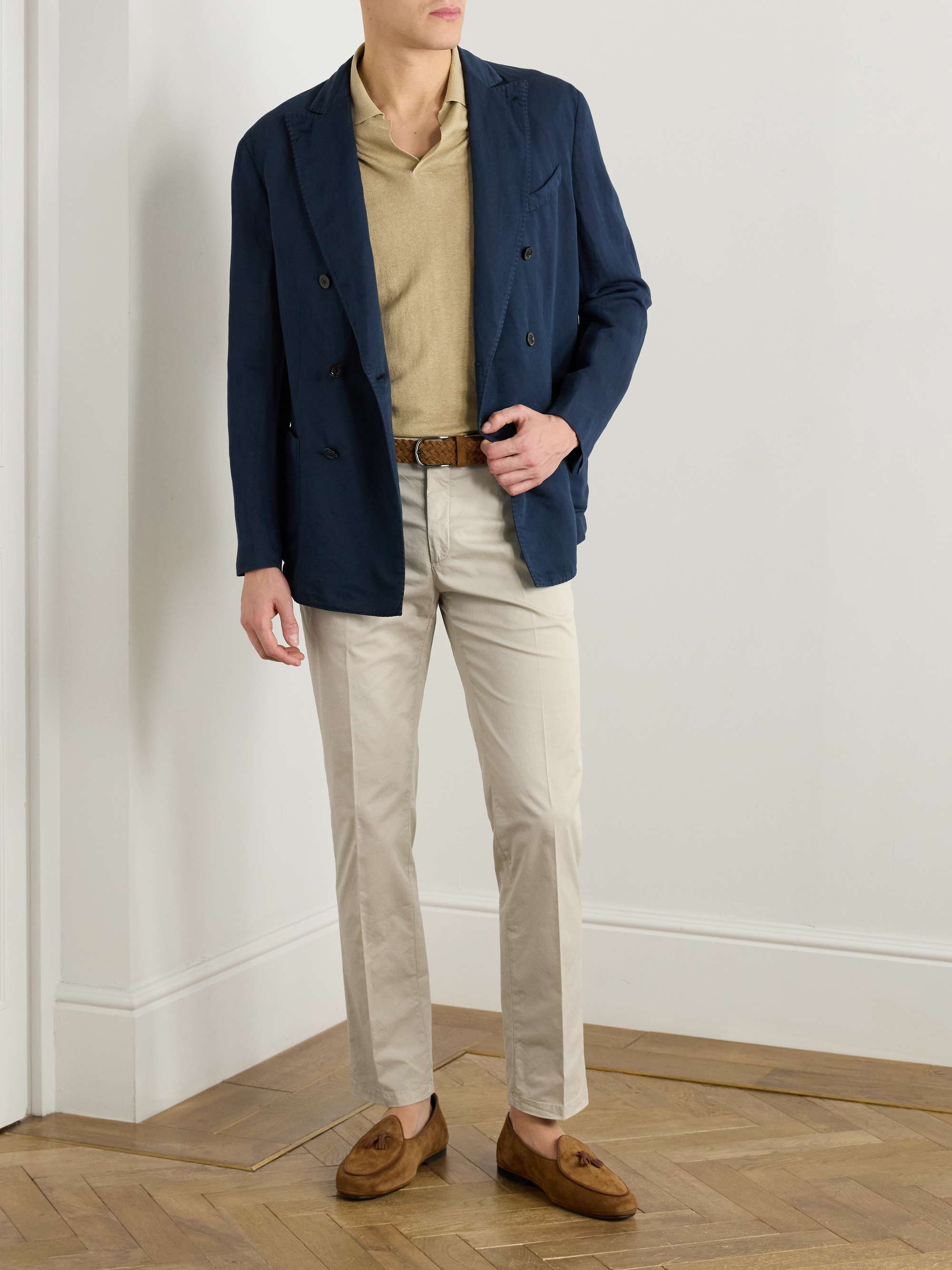 Slim-Fit Tapered Garment-Dyed Cotton-Blend Twill Suit Trousers view