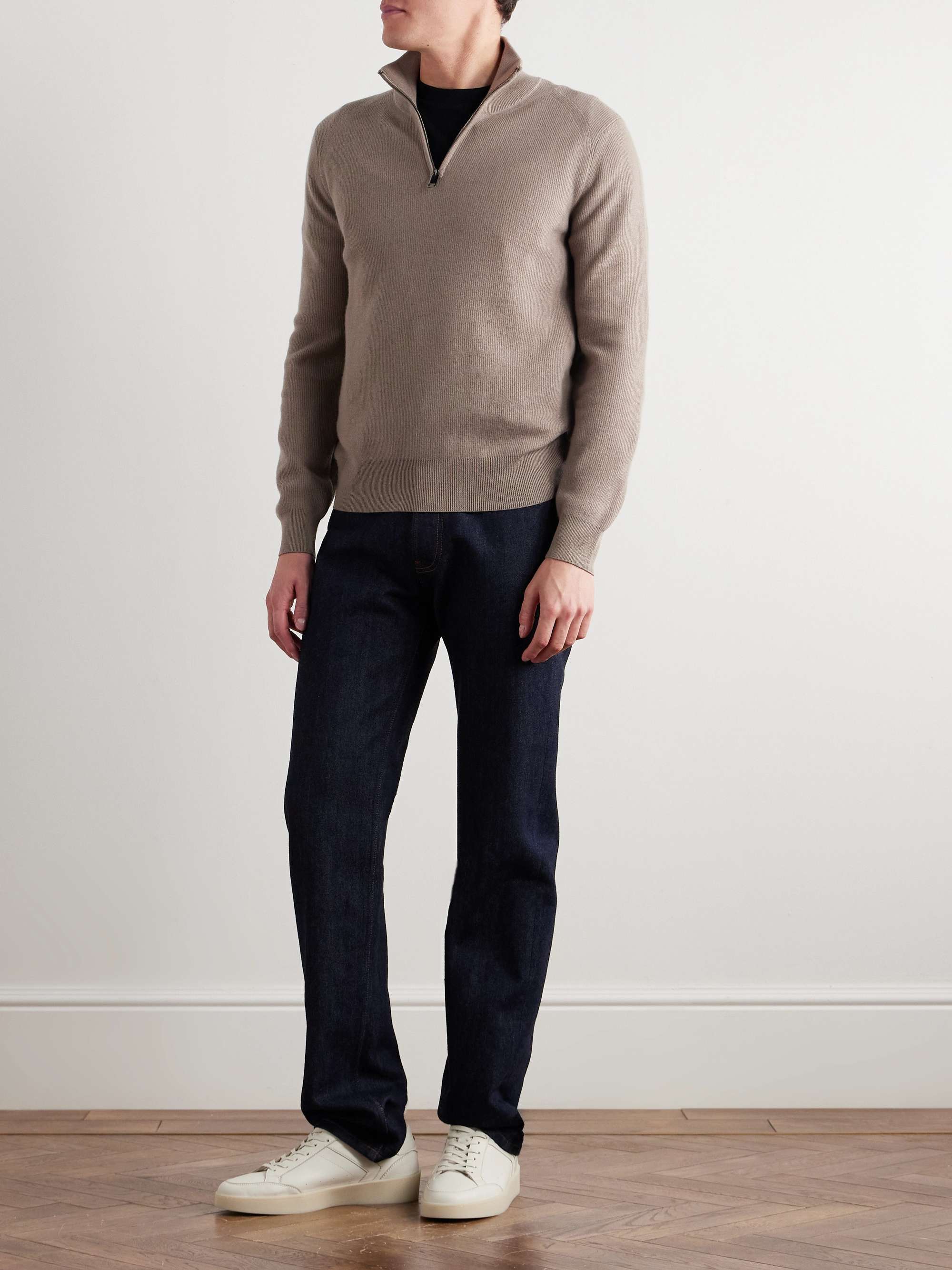 Cashmere and Wool-Blend Half-Zip Sweater view