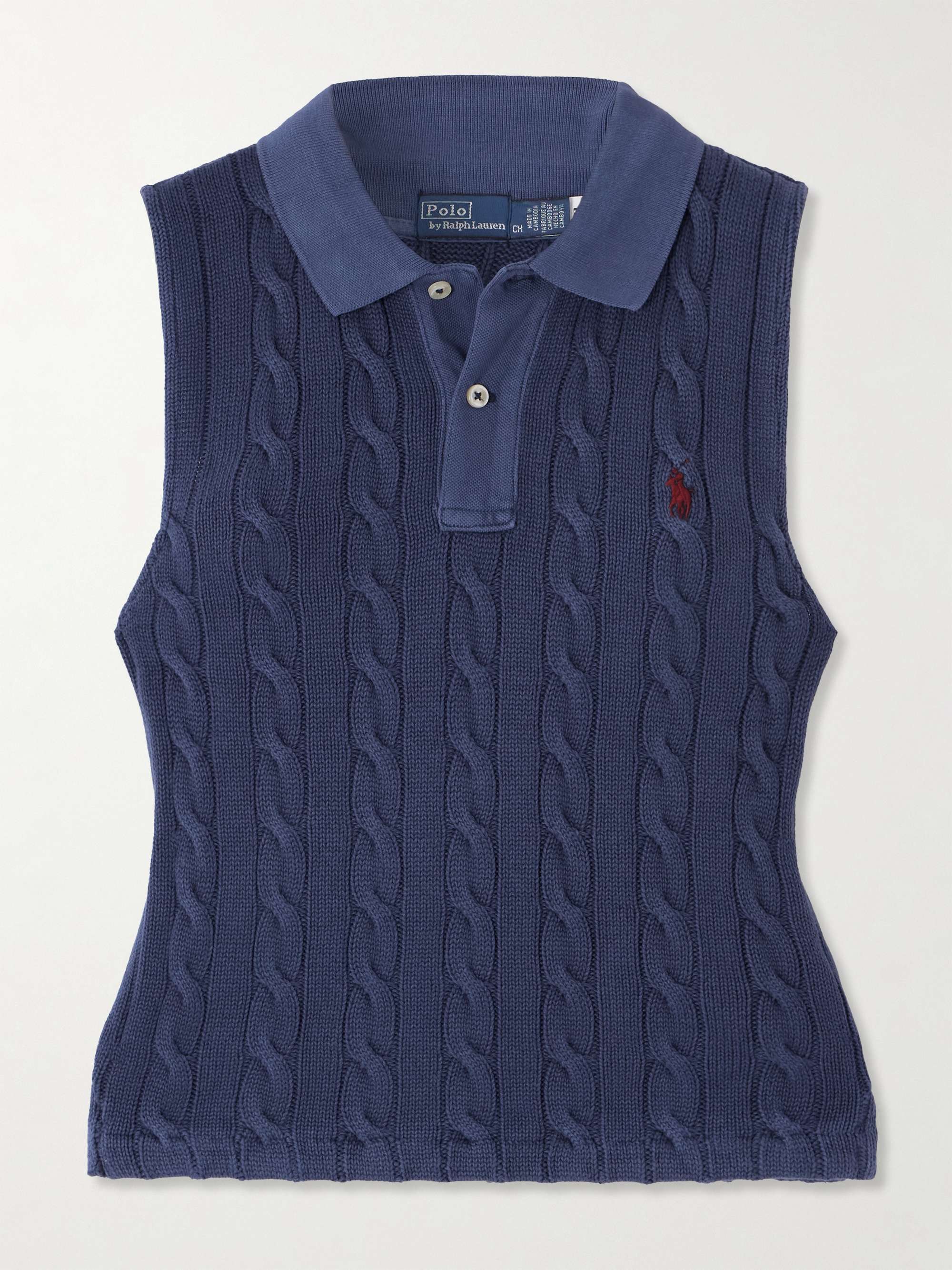 Cable-knit cotton polo shirt view