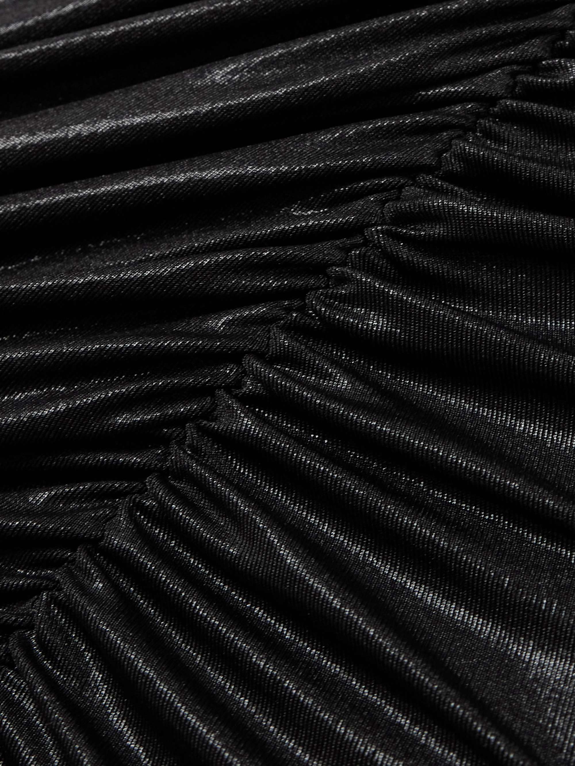 Off-the-shoulder asymmetric ruched stretch-lamé midi dress view