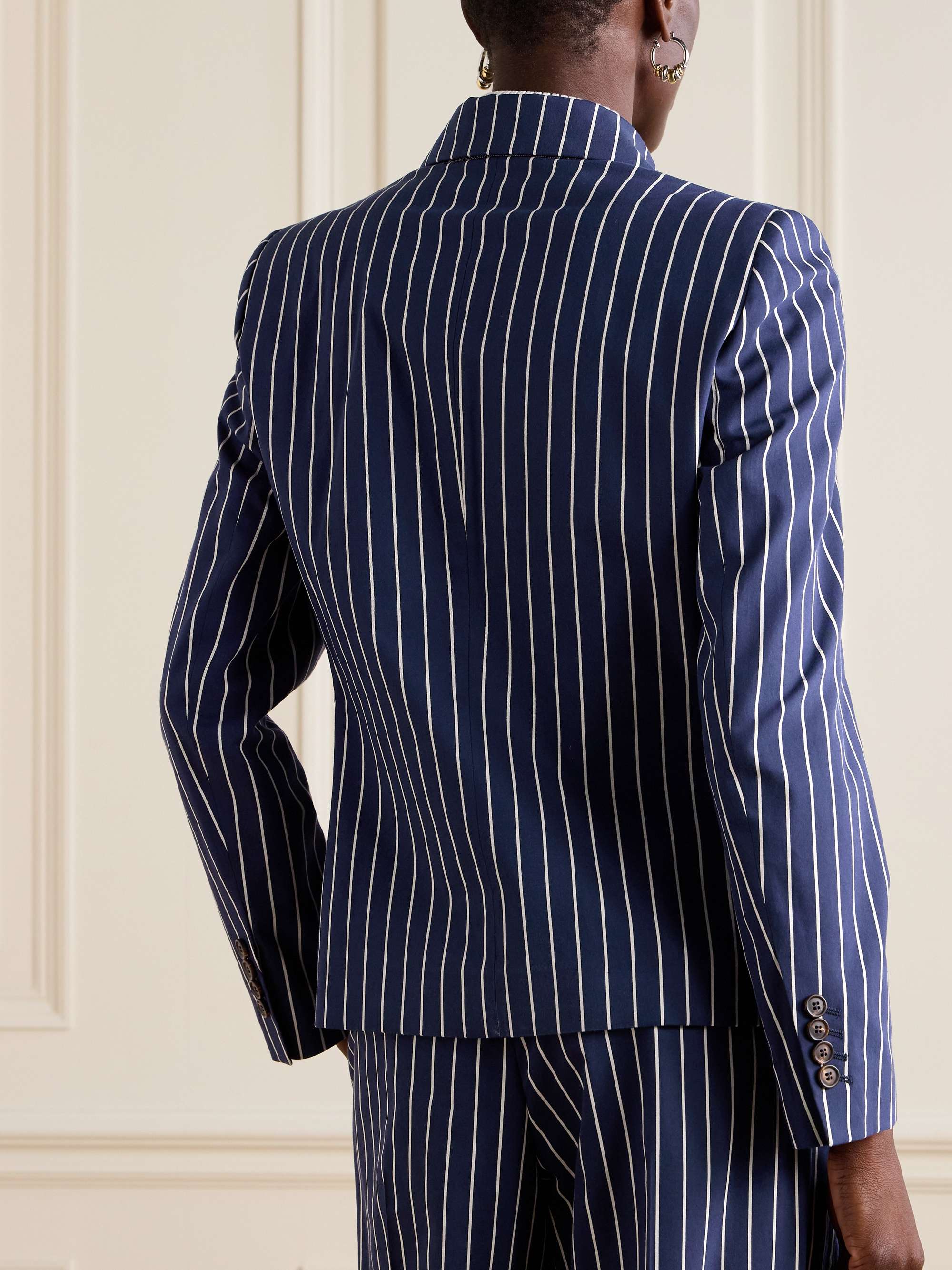 Double-breasted striped cotton and silk-blend blazer view