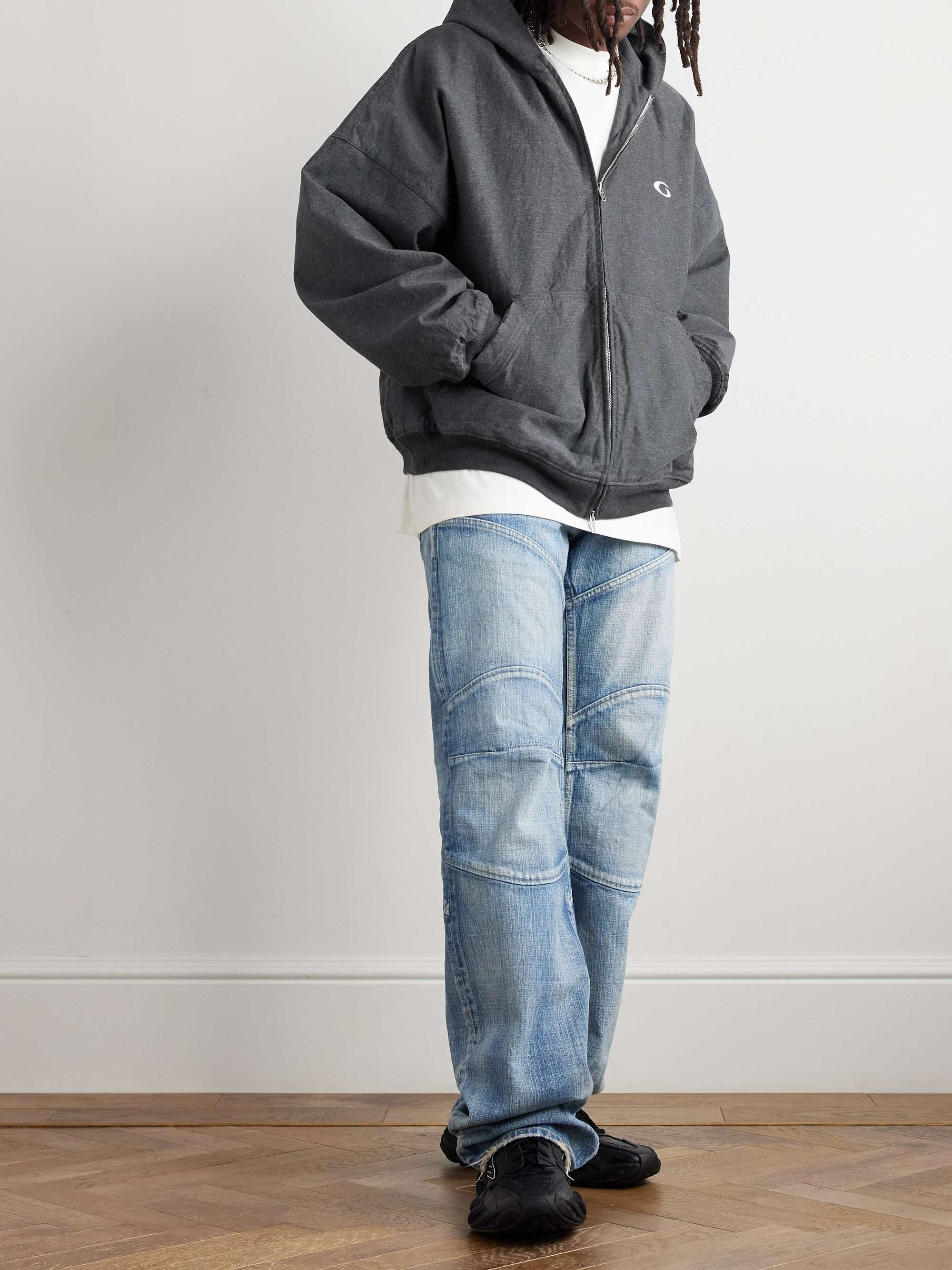 Logo-Embroidered Printed Denim Zip-Up Hoodie view