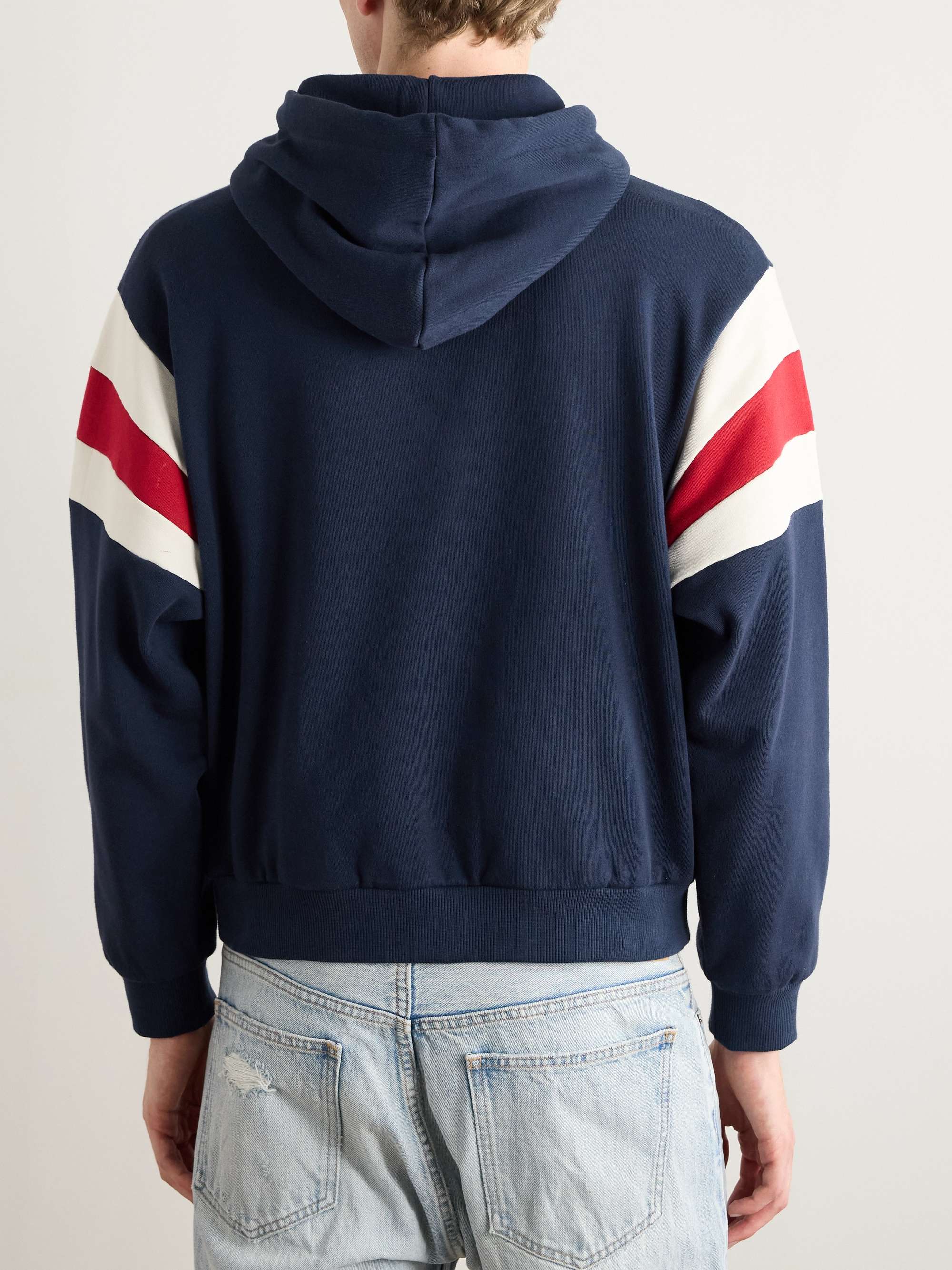 Logo-Flocked Striped Cotton-Jersey Hoodie view