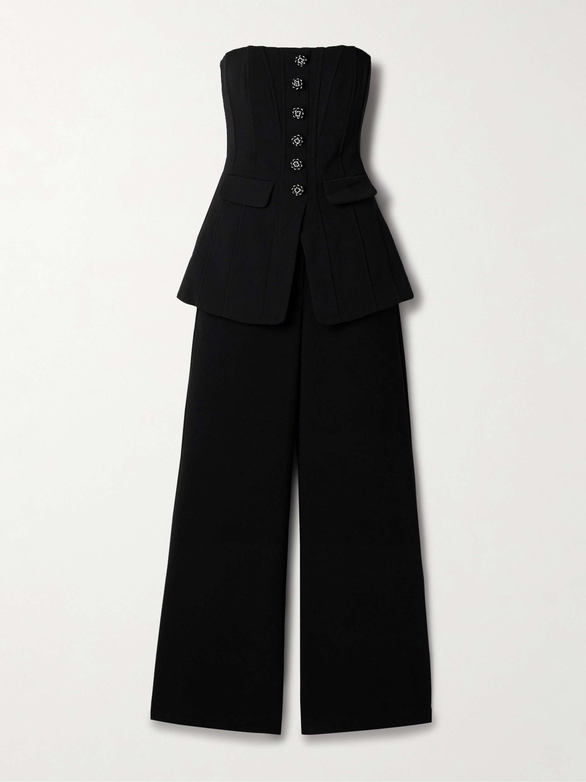 Convertible strapless crystal-embellished peplum crepe jumpsuit view