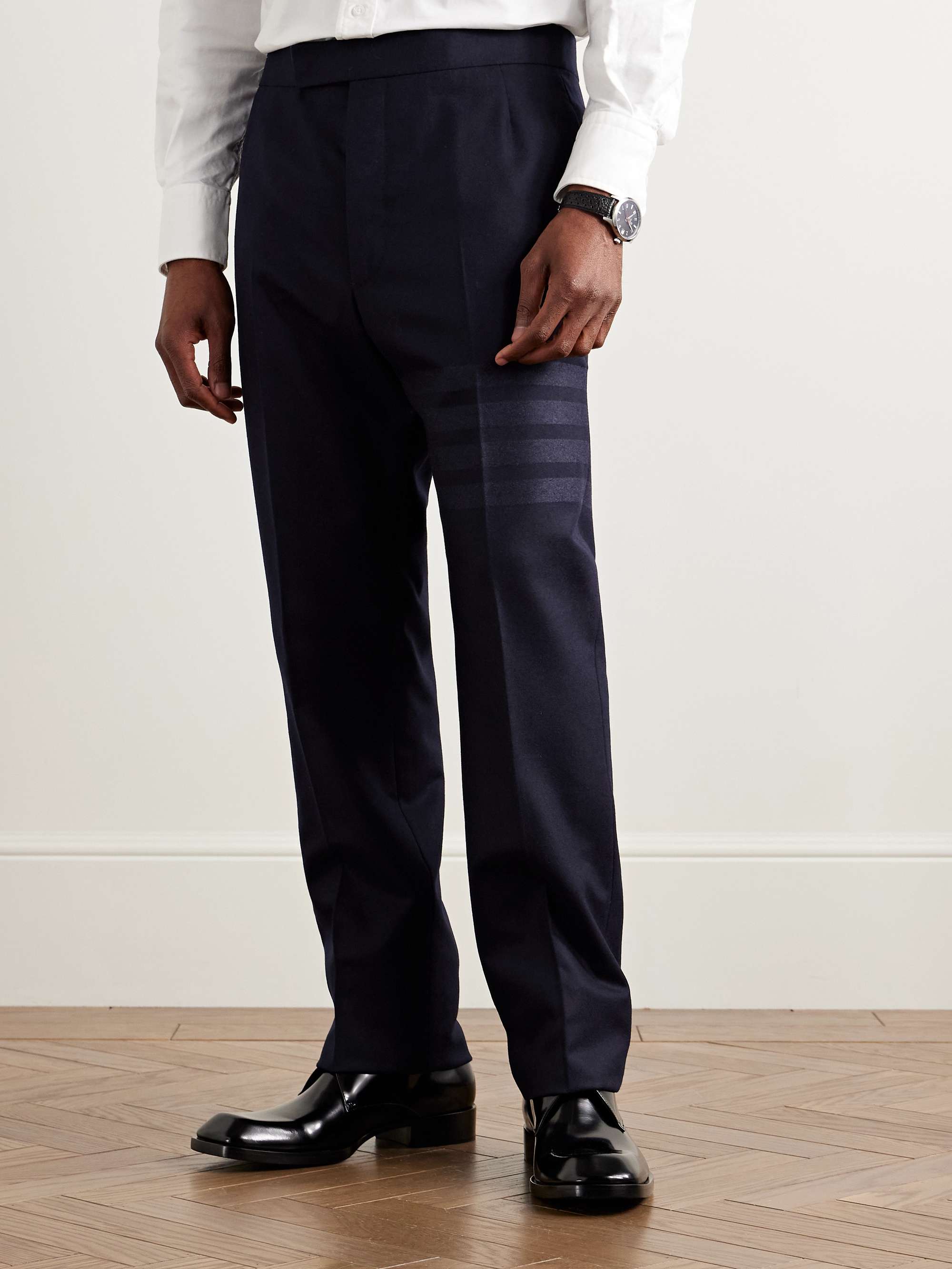 Slim-Fit Straight-Leg Striped Wool and Cashmere-Blend Flannel Suit Trousers view