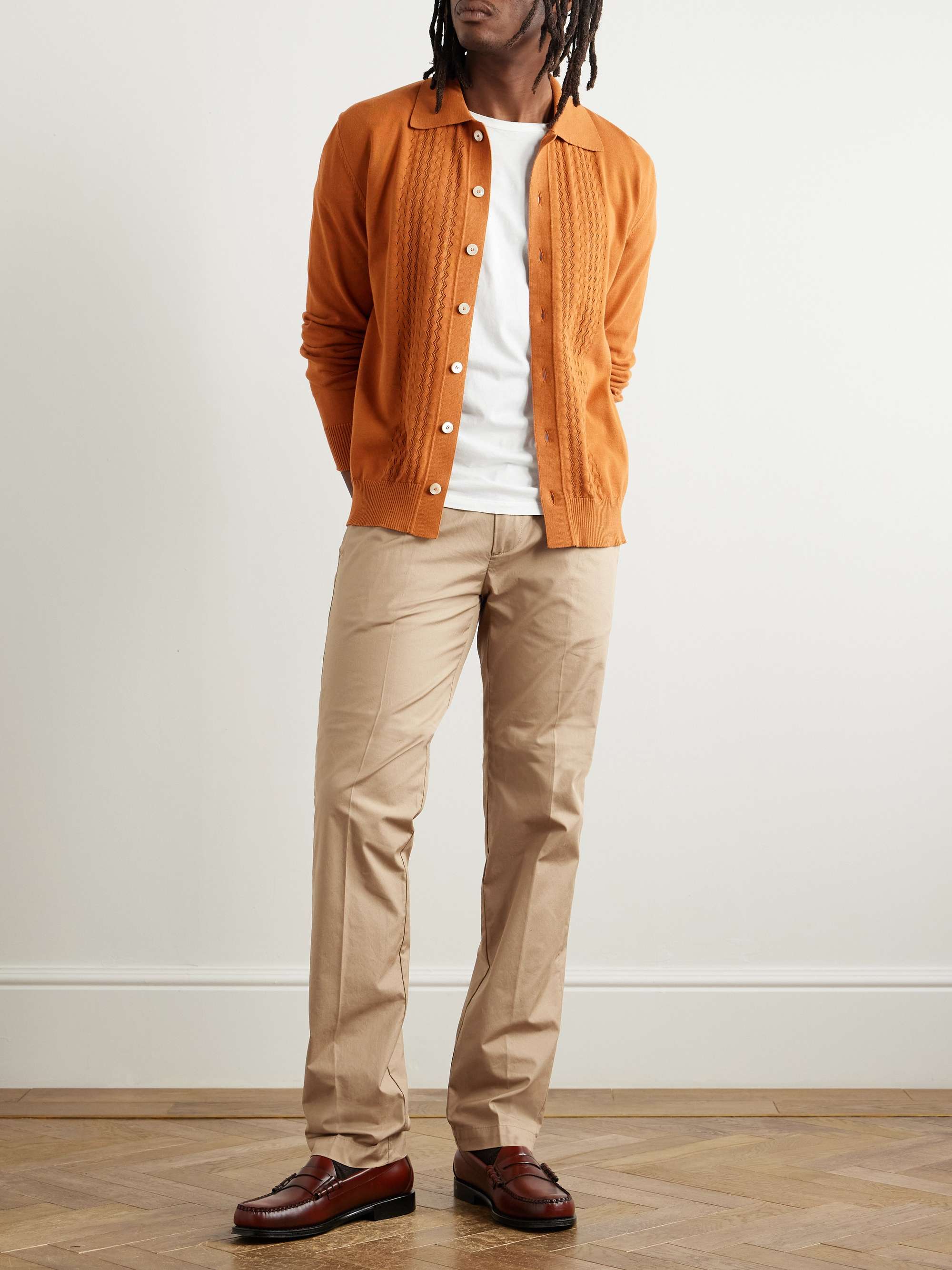 Slim-Fit Straight-Leg Pleated Cotton Trousers view