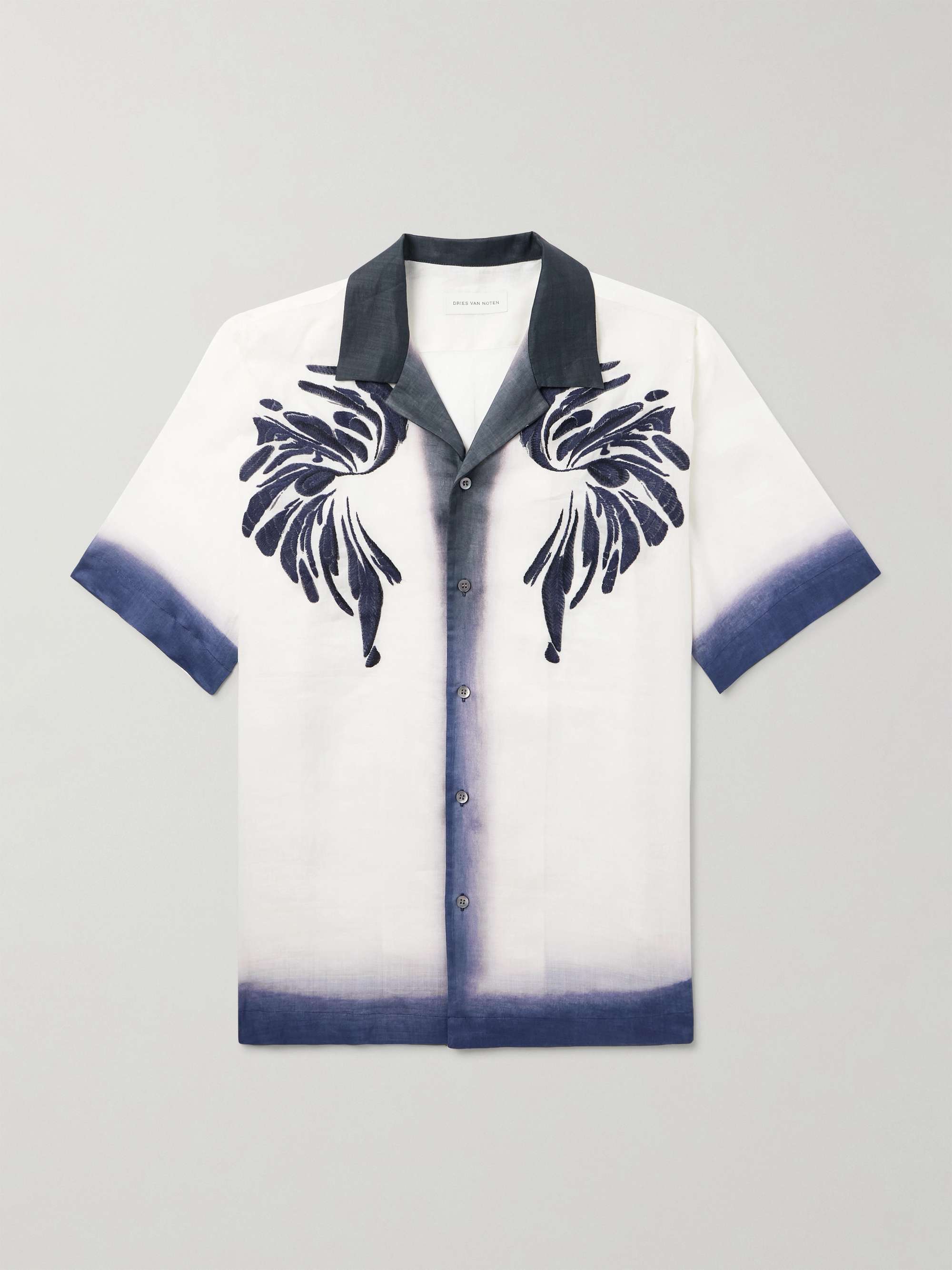 Camp-Collar Embroidered Dégradé Ramie Shirt view
