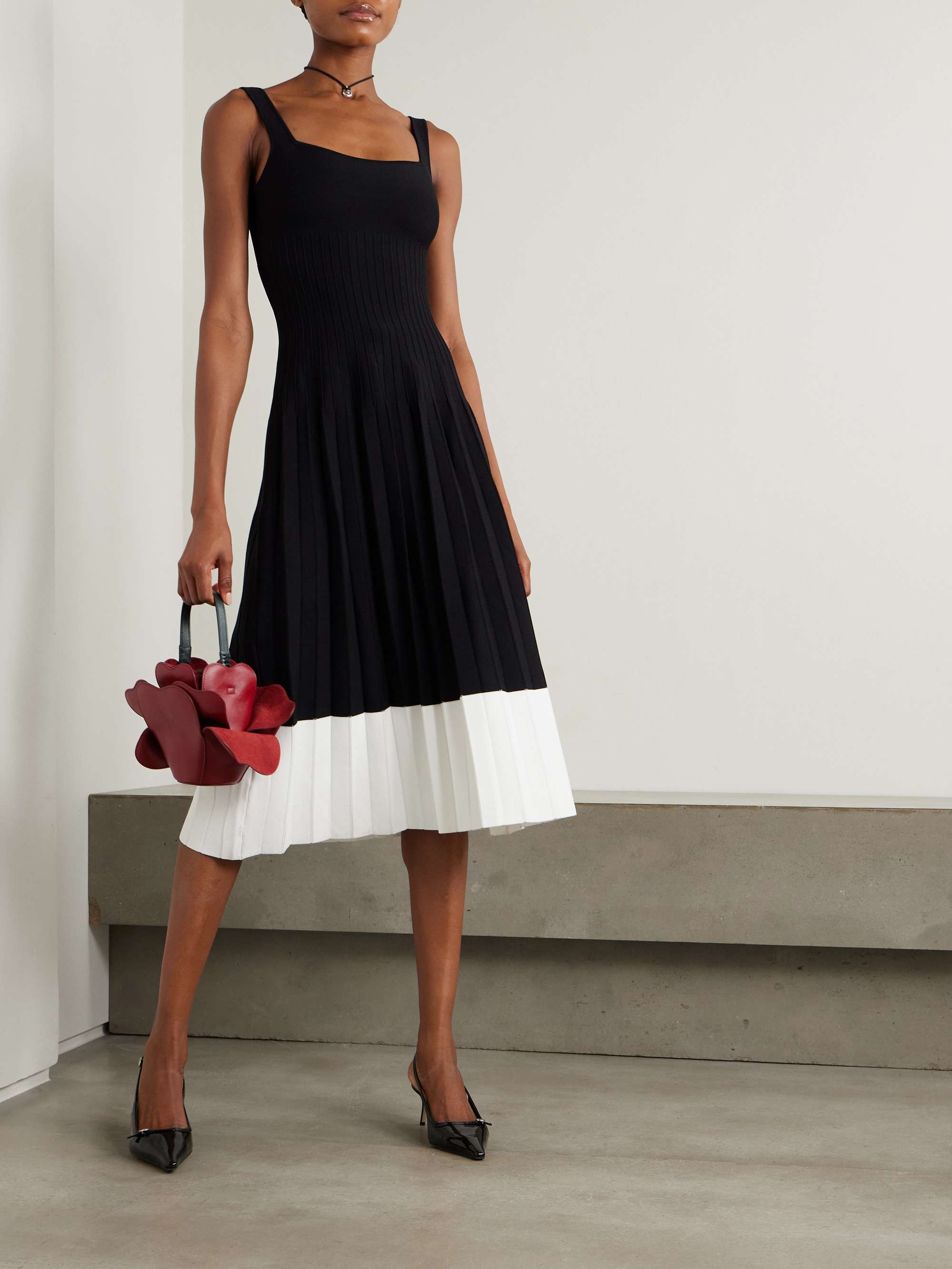 Ellison pleated ribbed-knit midi dress view